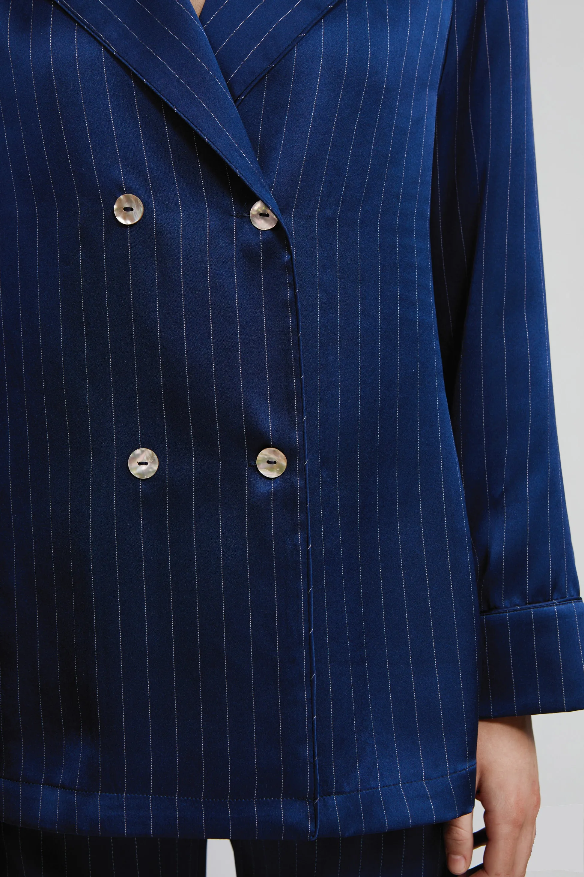 double breasted l/slv top, navy pinstripe