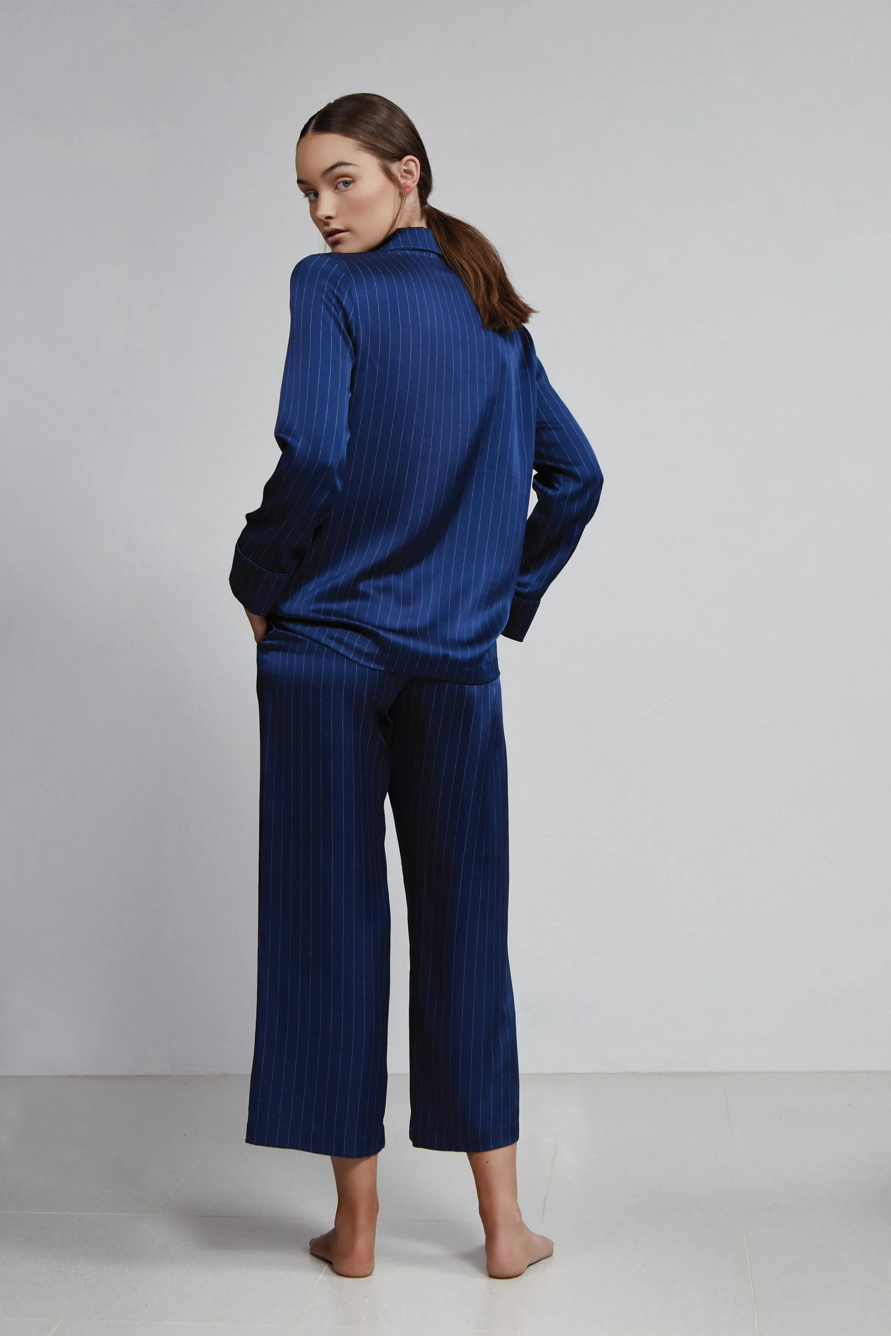 double breasted l/slv top, navy pinstripe