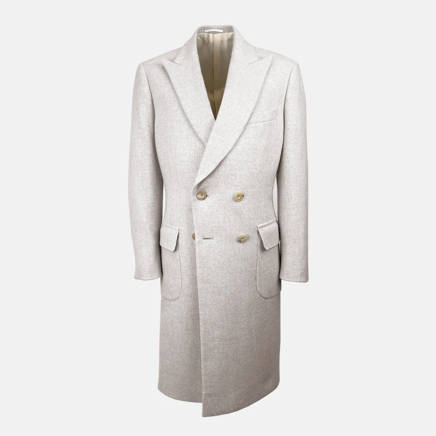 Double Breasted Peak Lapel Coat in Cream
