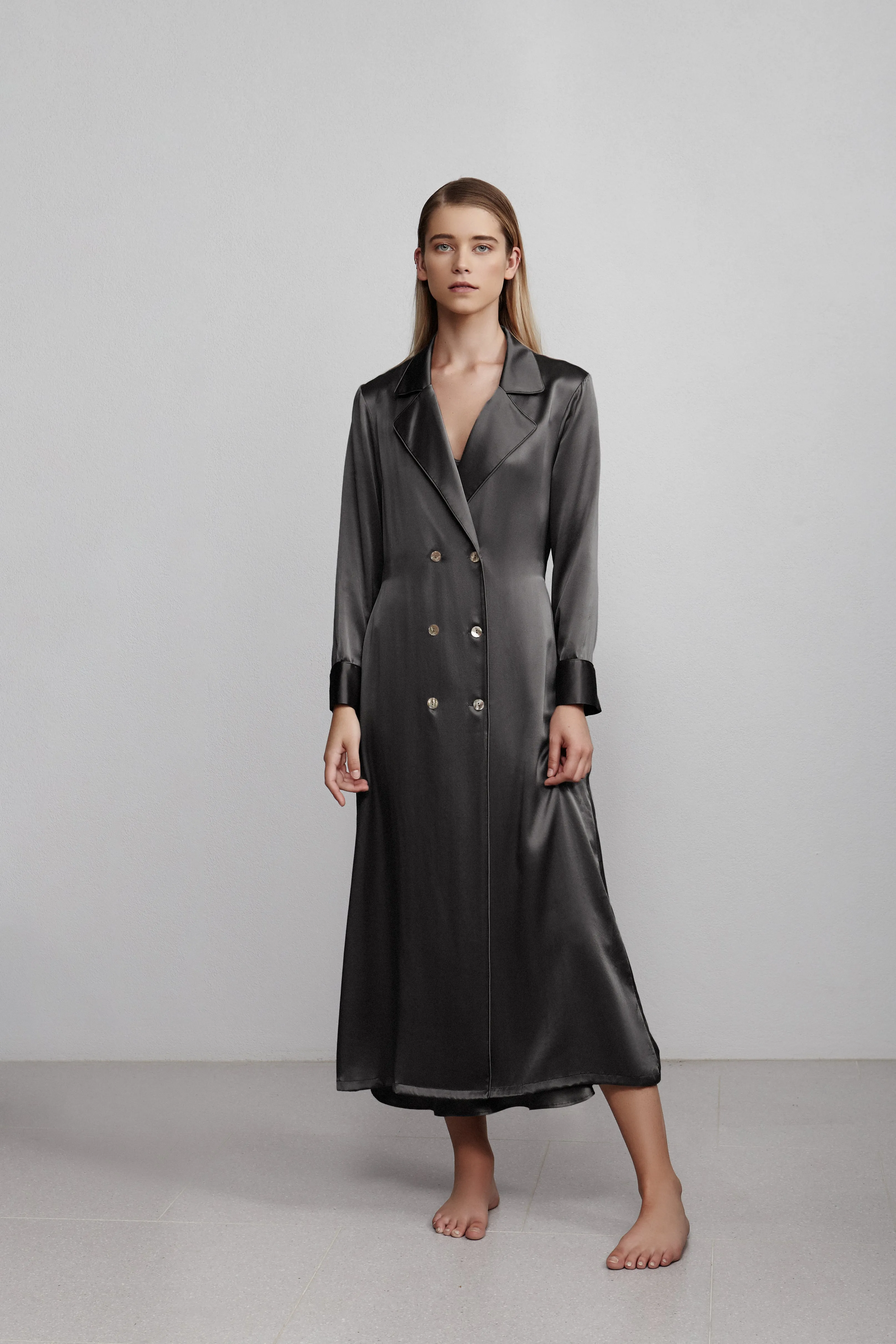 double breasted robe, hammered black