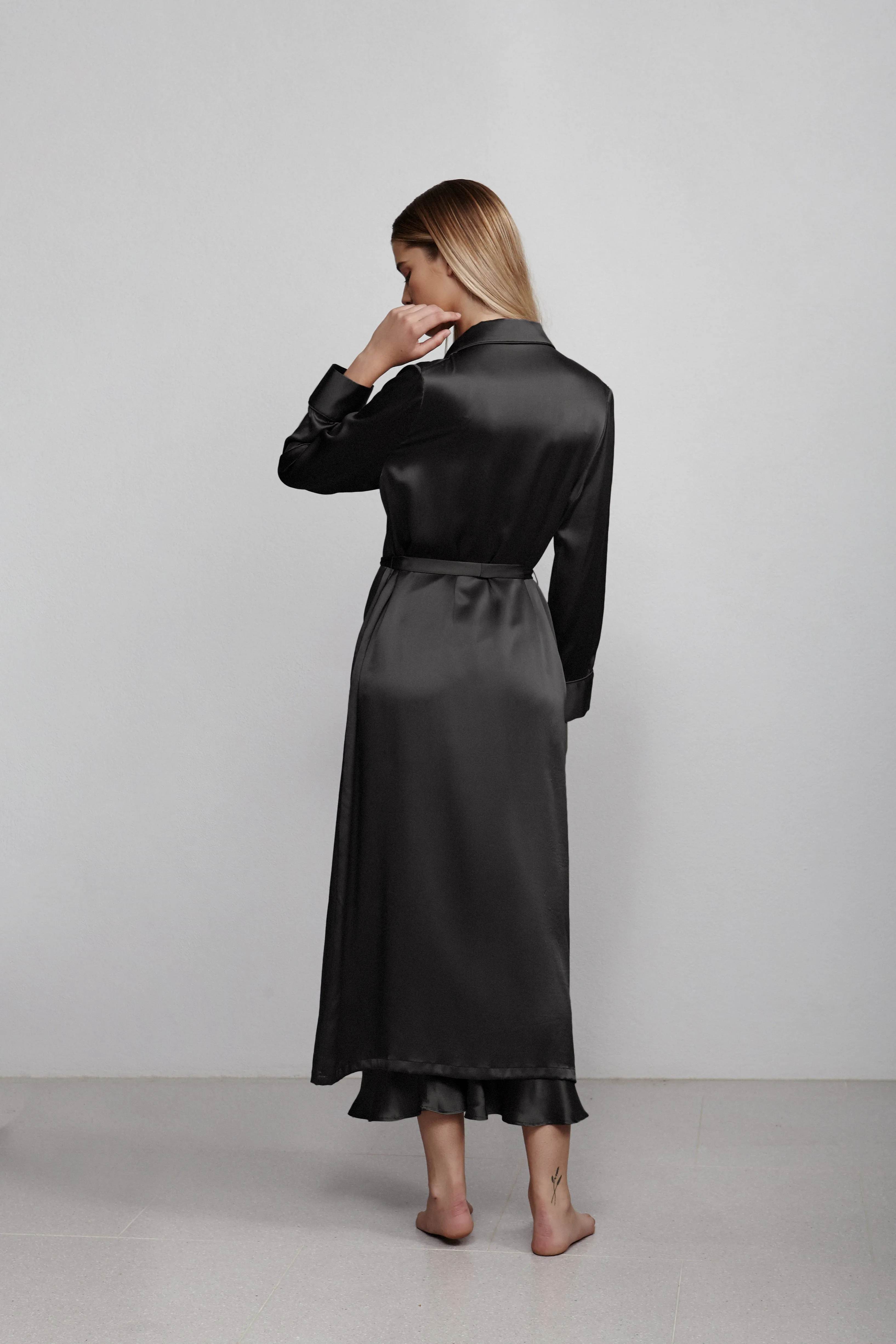 double breasted robe, hammered black