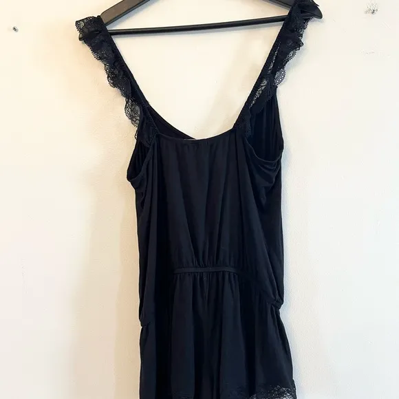 Eberjey Cecilia Enchanted Teddy sleep romper black modal lace trim lounge pajama