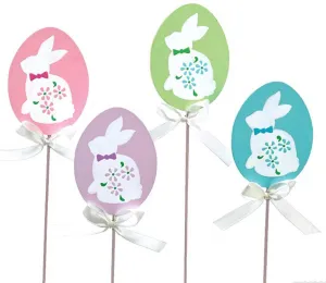 Egg Shape Wooden Picks with Bunny Silhouette Set of 4