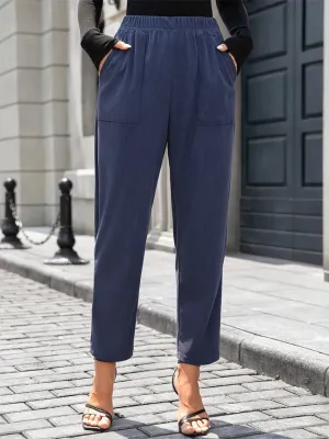 Elastic Waist Pocketed Pants – Comfortable & Stylish