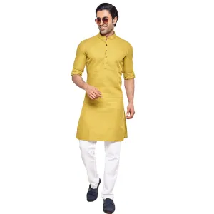 Elegance Mustard Yellow Plain Kurta  for Men