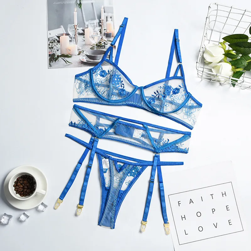Embroidered Mesh Lace Lingerie Set