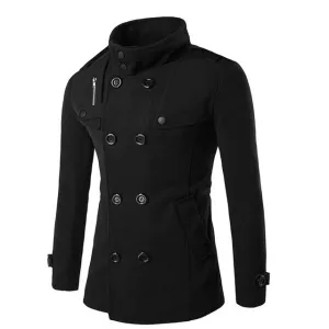 England Style Men Autumn Winter Double Breasted Button Stand Collar Woolen Coat Fashion Business Man Long Wool Blends Outerwear