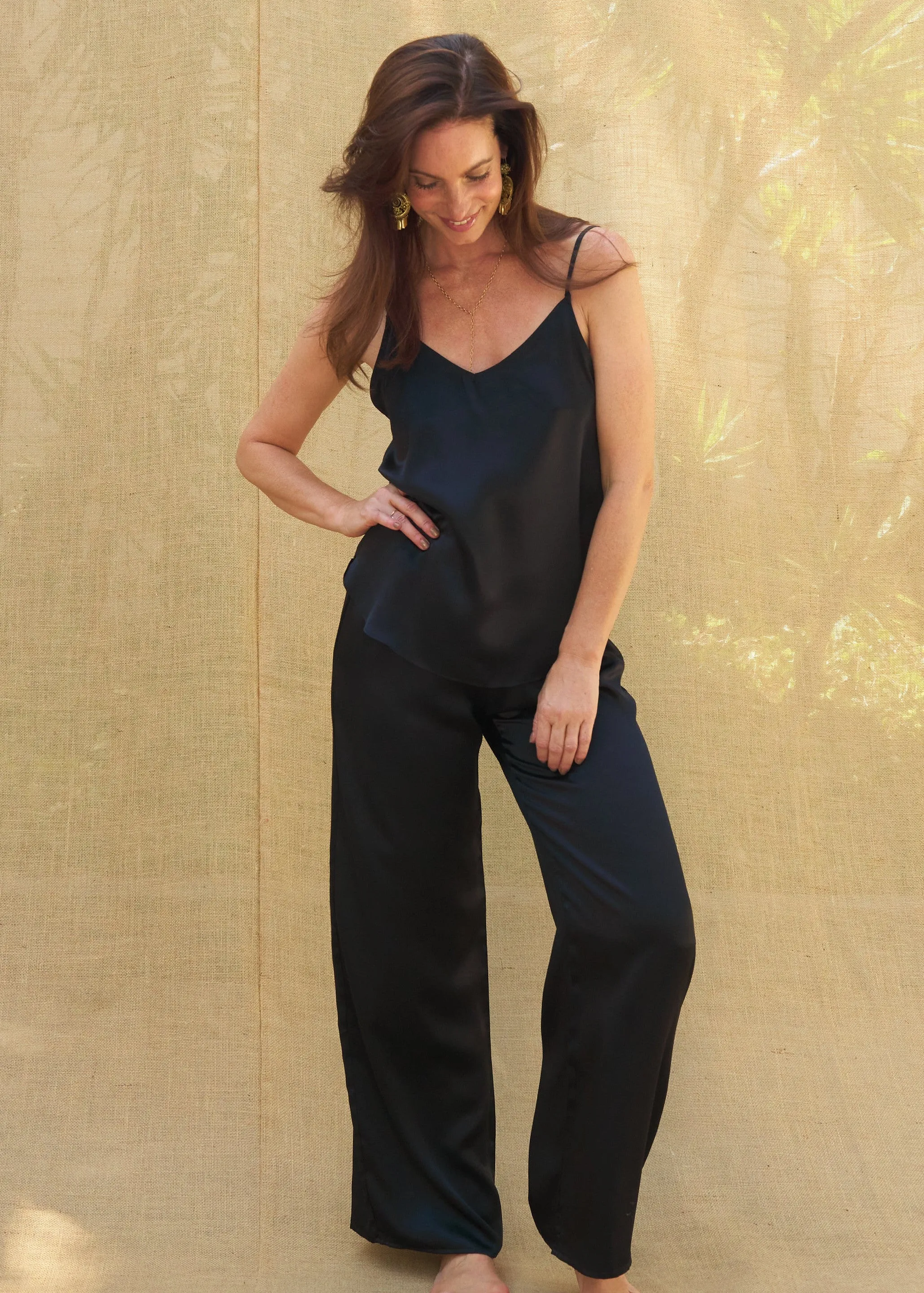 Estelle Tank in Black Charmeuse Silk