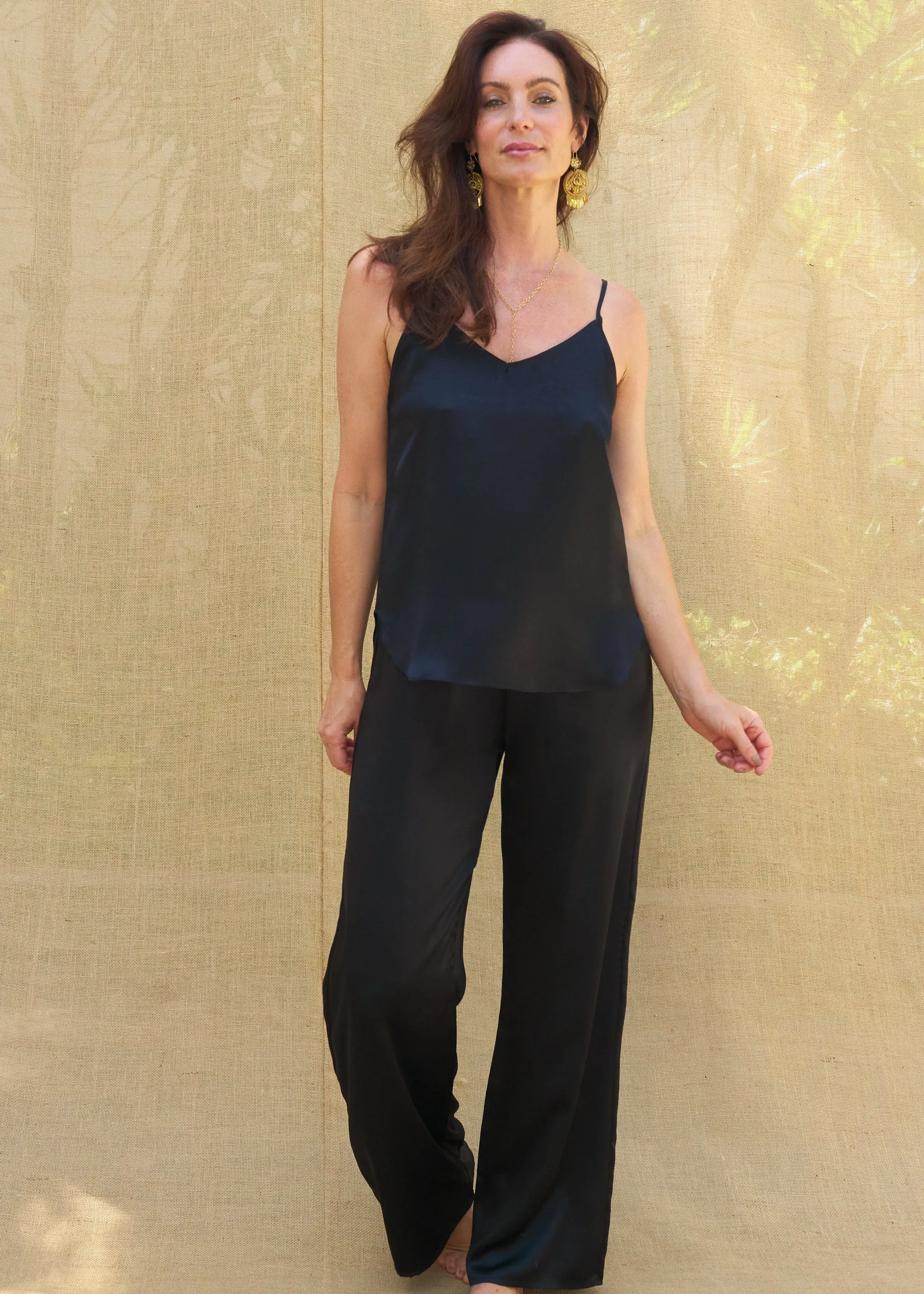 Estelle Tank in Black Charmeuse Silk