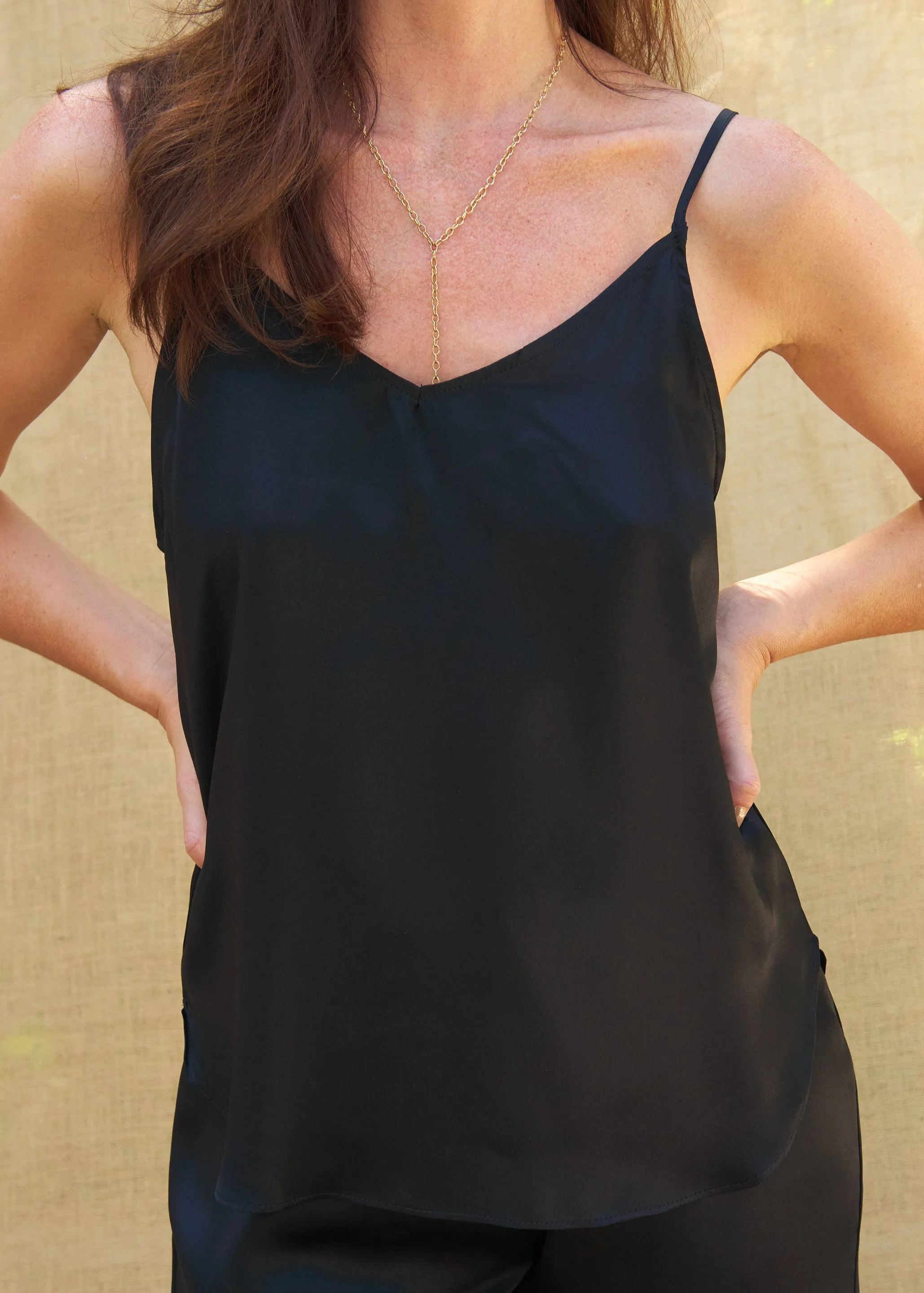 Estelle Tank in Black Charmeuse Silk