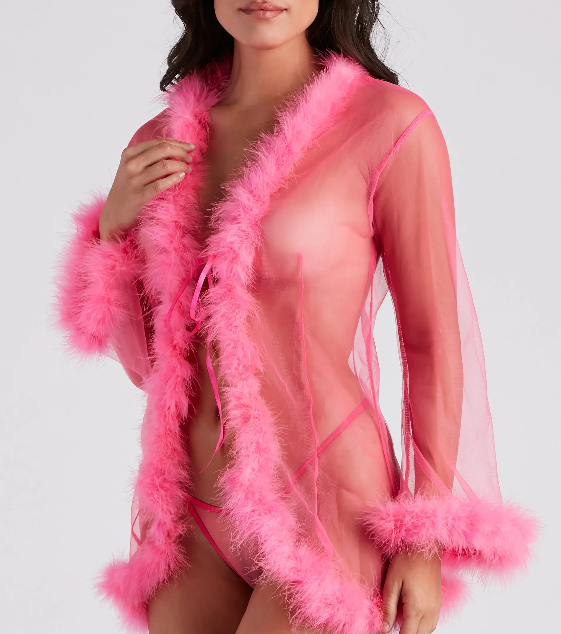 Fab And Flirtatious Feather Robe And Panty Set
