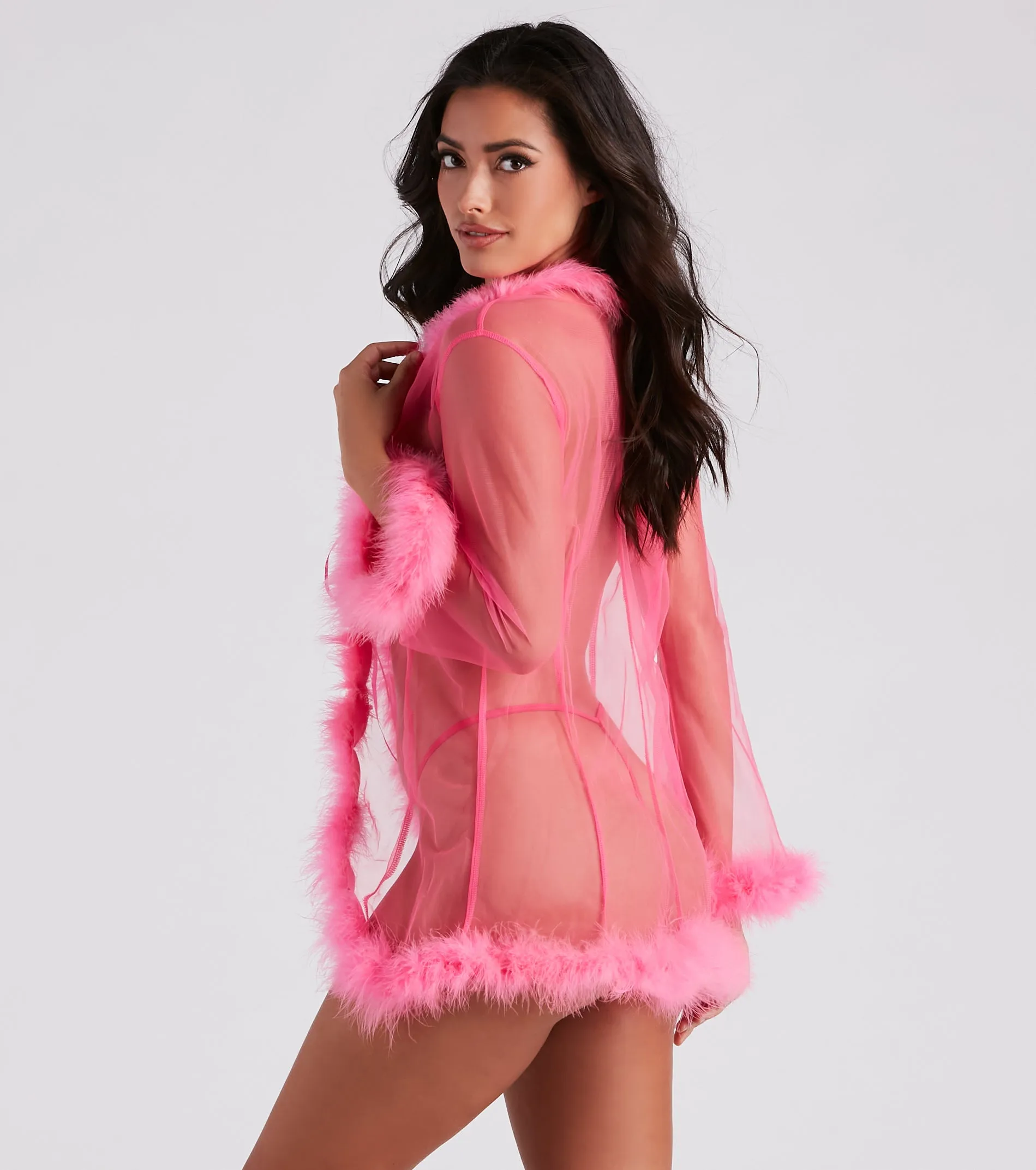 Fab And Flirtatious Feather Robe And Panty Set