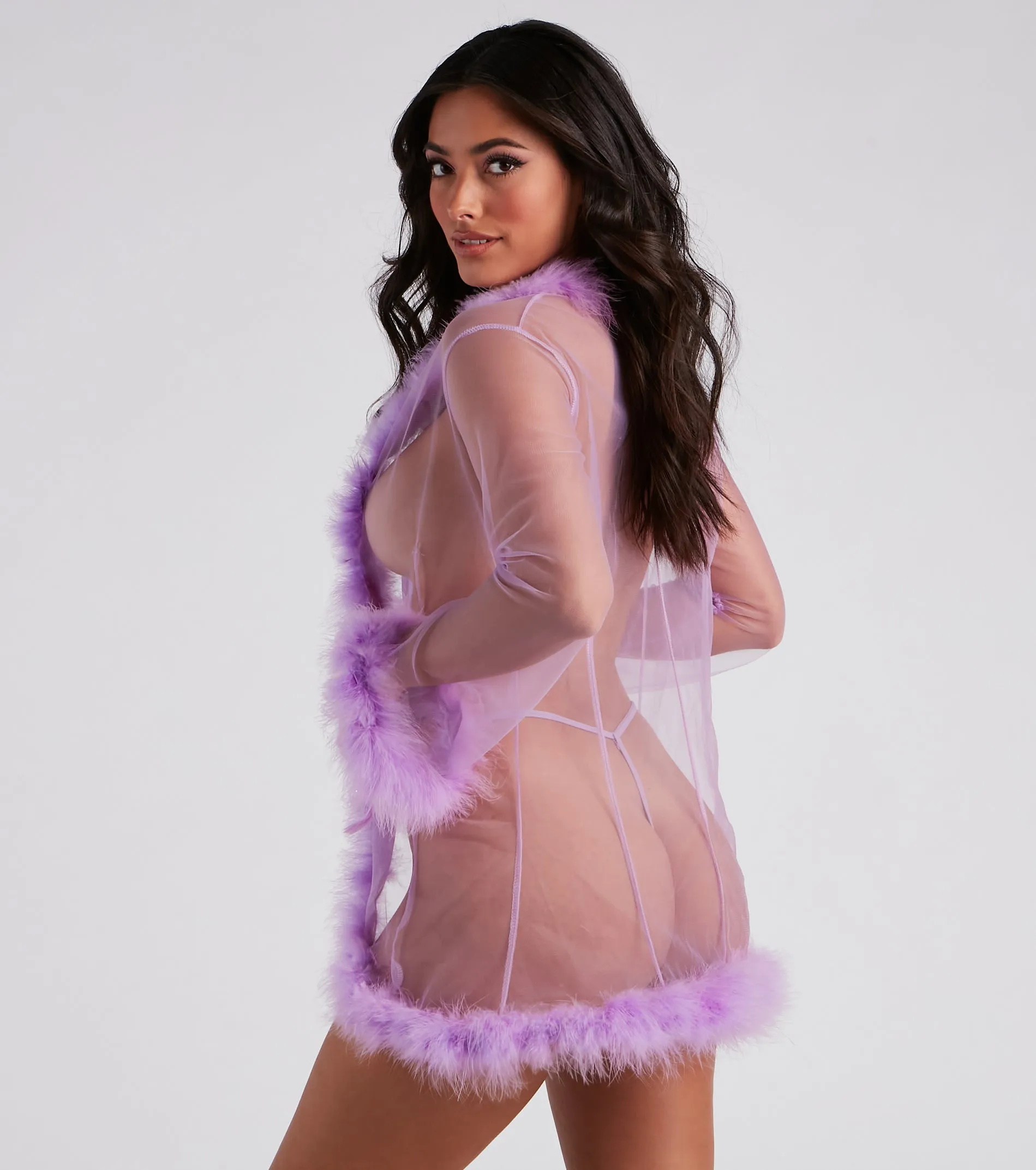 Fab And Flirtatious Feather Robe And Panty Set