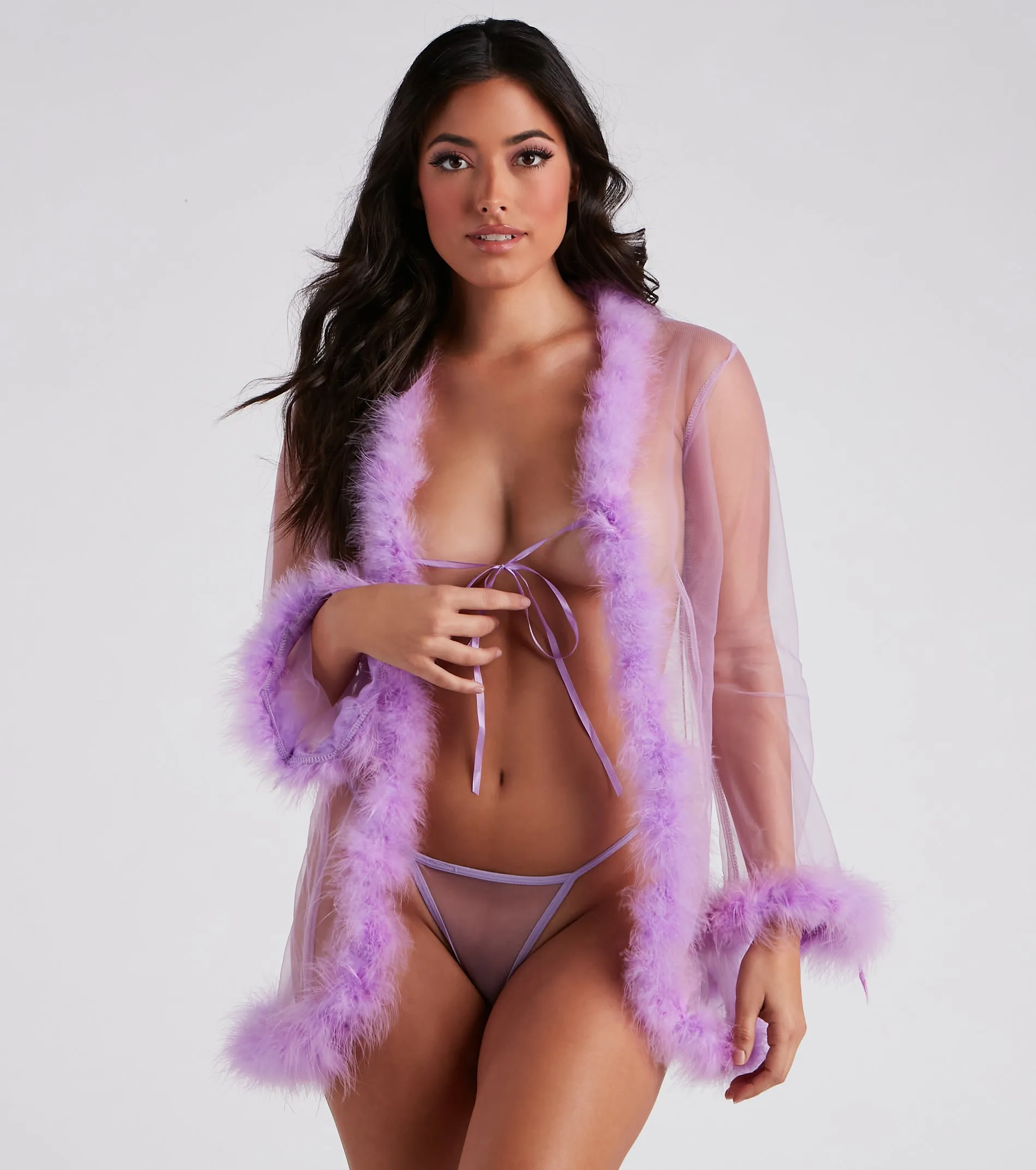 Fab And Flirtatious Feather Robe And Panty Set