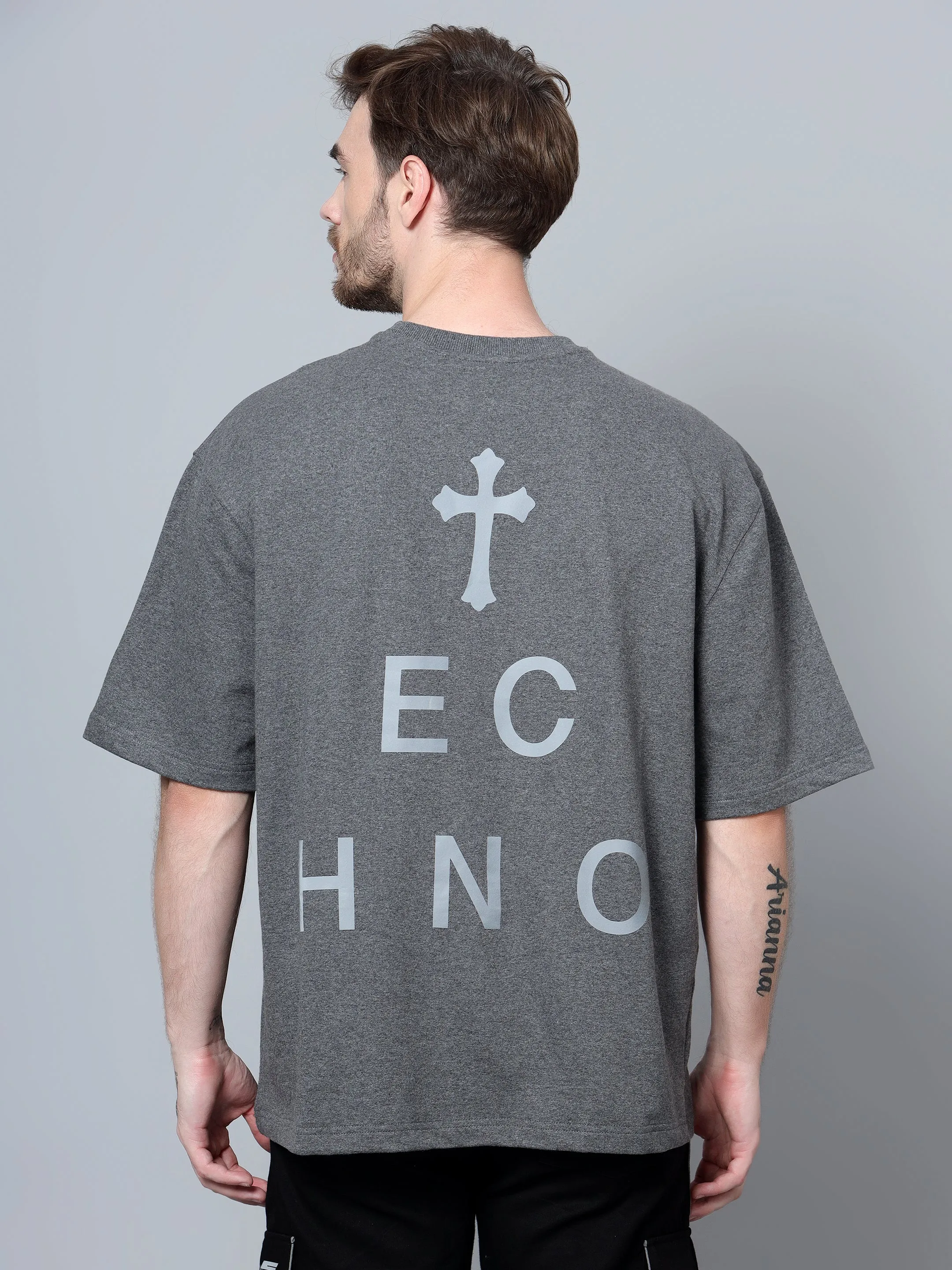 Faith Reflective Print OS T-Shirt  (Grey)