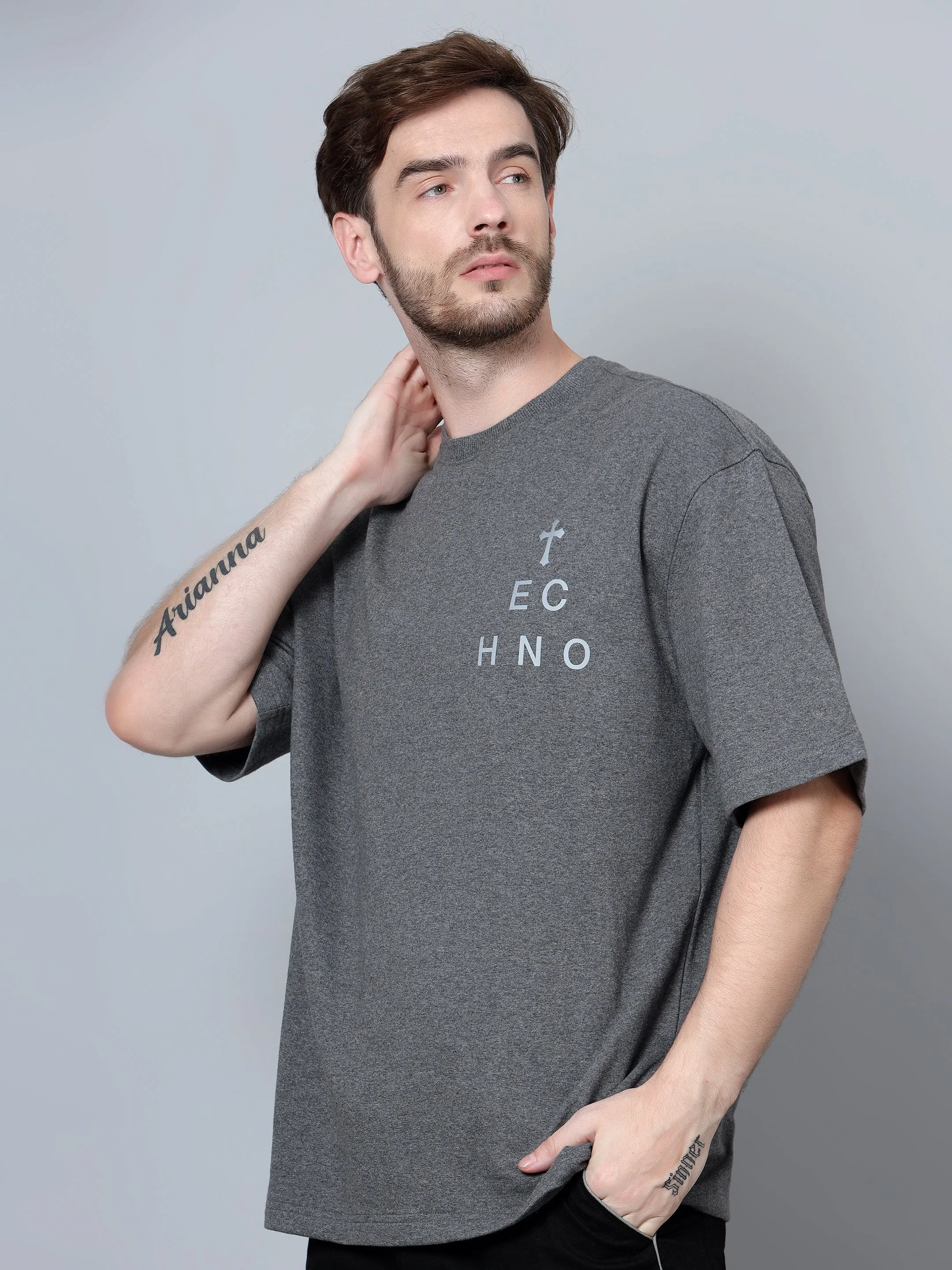 Faith Reflective Print OS T-Shirt  (Grey)