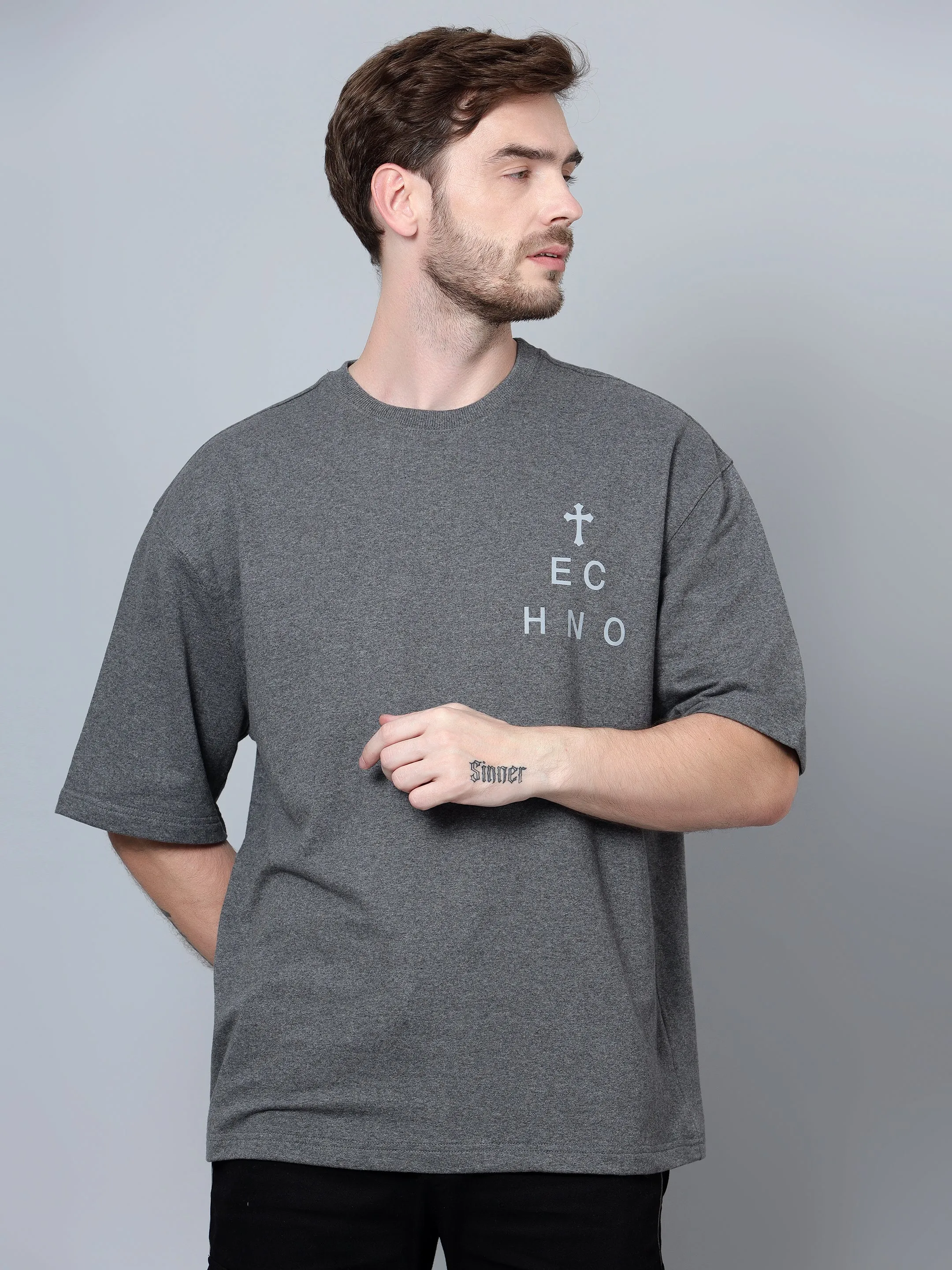 Faith Reflective Print OS T-Shirt  (Grey)