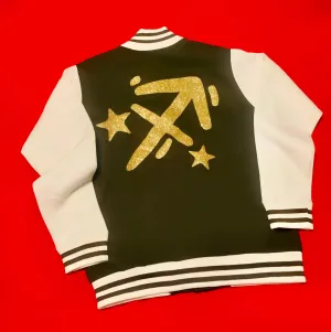 Fallon Aurielle Unisex Signature Sagittarius Zodiac Jacket (Olive Green, Gold & Cream)