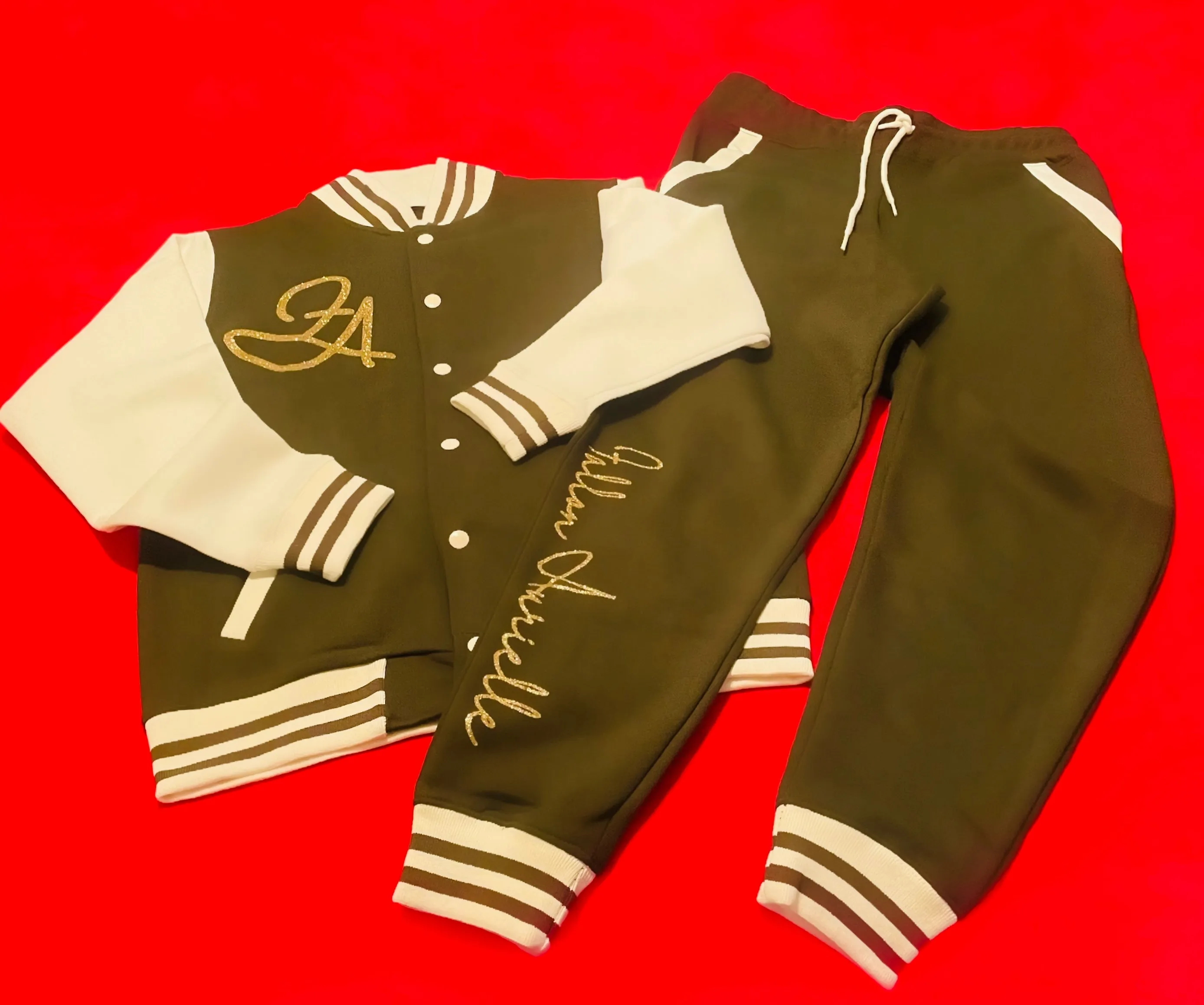 Fallon Aurielle Unisex Signature Sagittarius Zodiac Jacket (Olive Green, Gold & Cream)