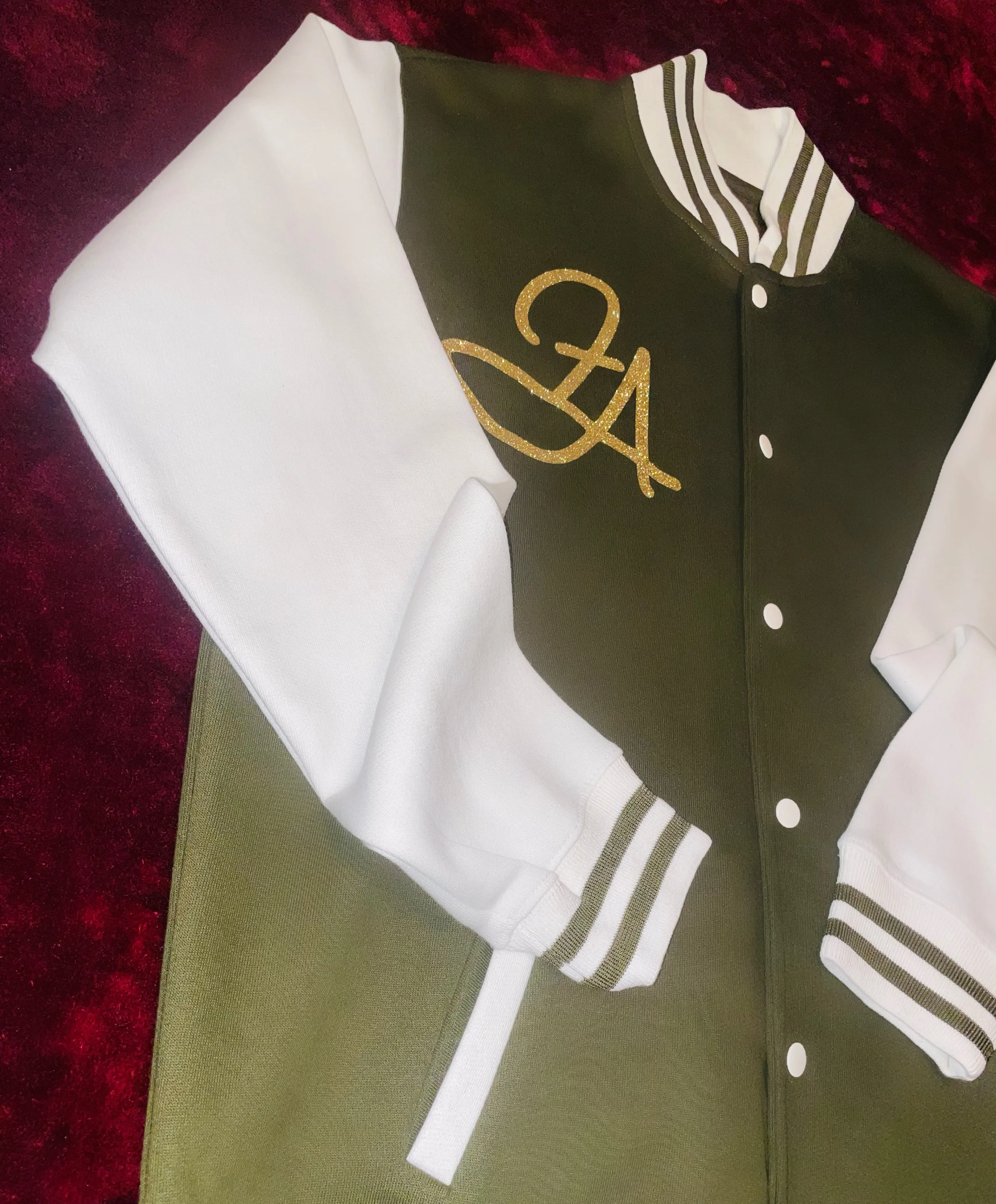Fallon Aurielle Unisex Signature Scorpio  Logo & Name Zodiac Jacket (Olive Green, Gold & Cream)