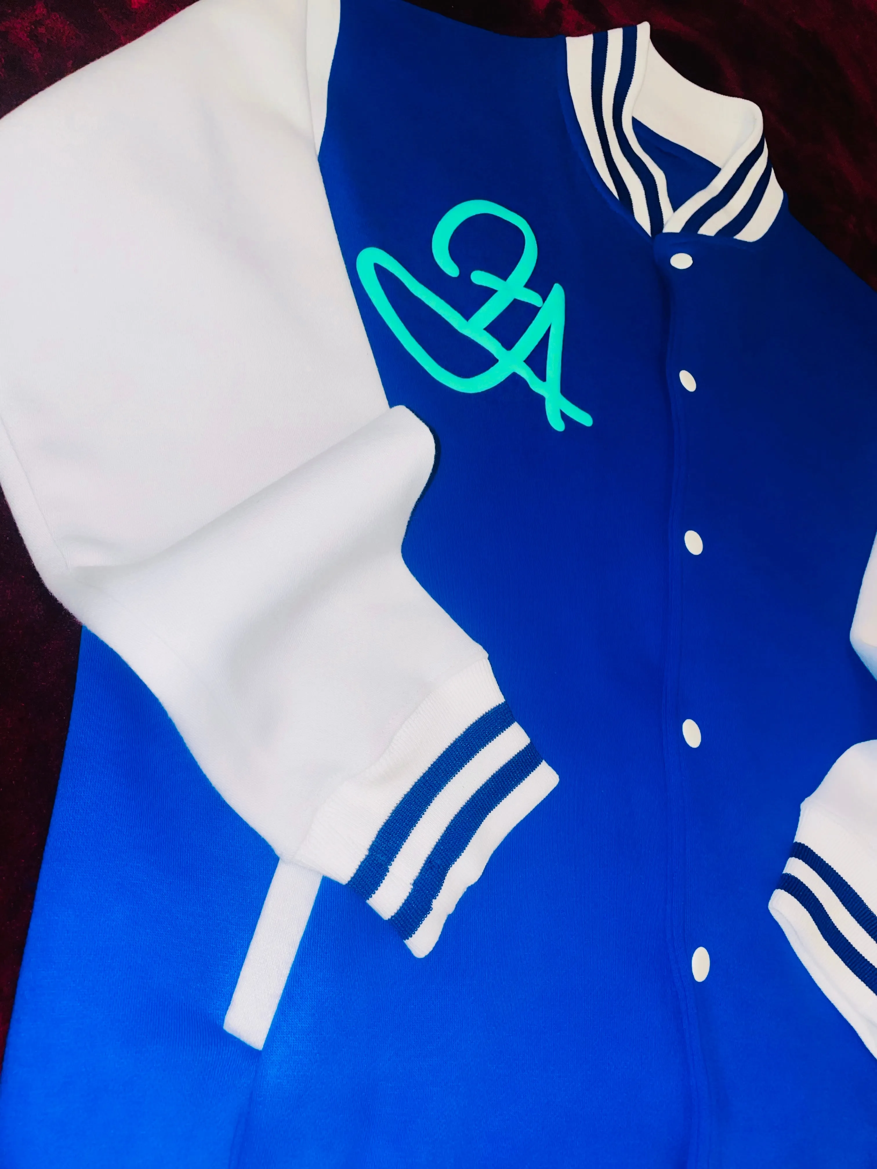 Fallon Aurielle Unisex Signature Taurus Bull Logo & Name Zodiac Jacket (Royal Blue, White & Lime Green)