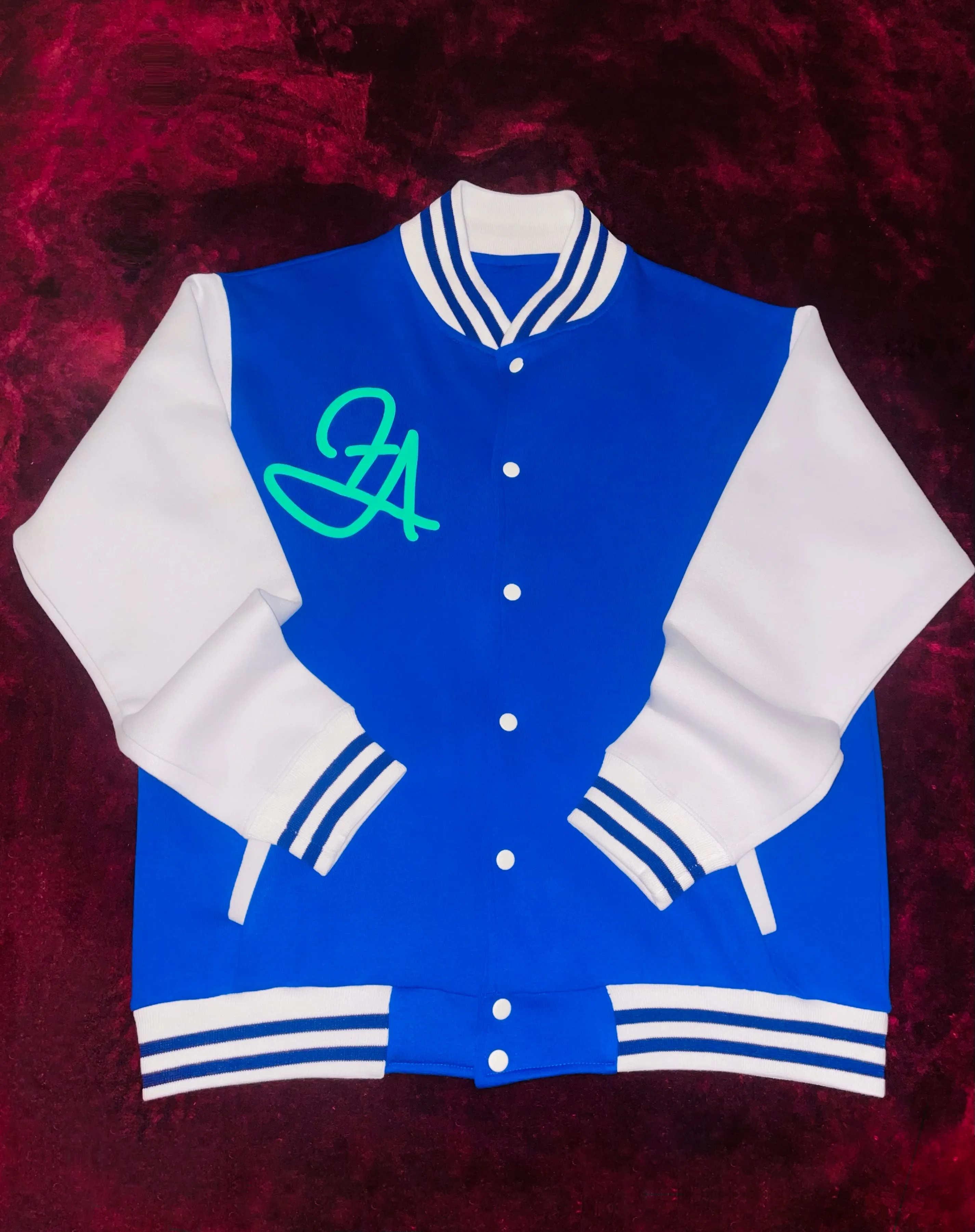 Fallon Aurielle Unisex Signature Taurus Bull Logo & Name Zodiac Jacket (Royal Blue, White & Lime Green)