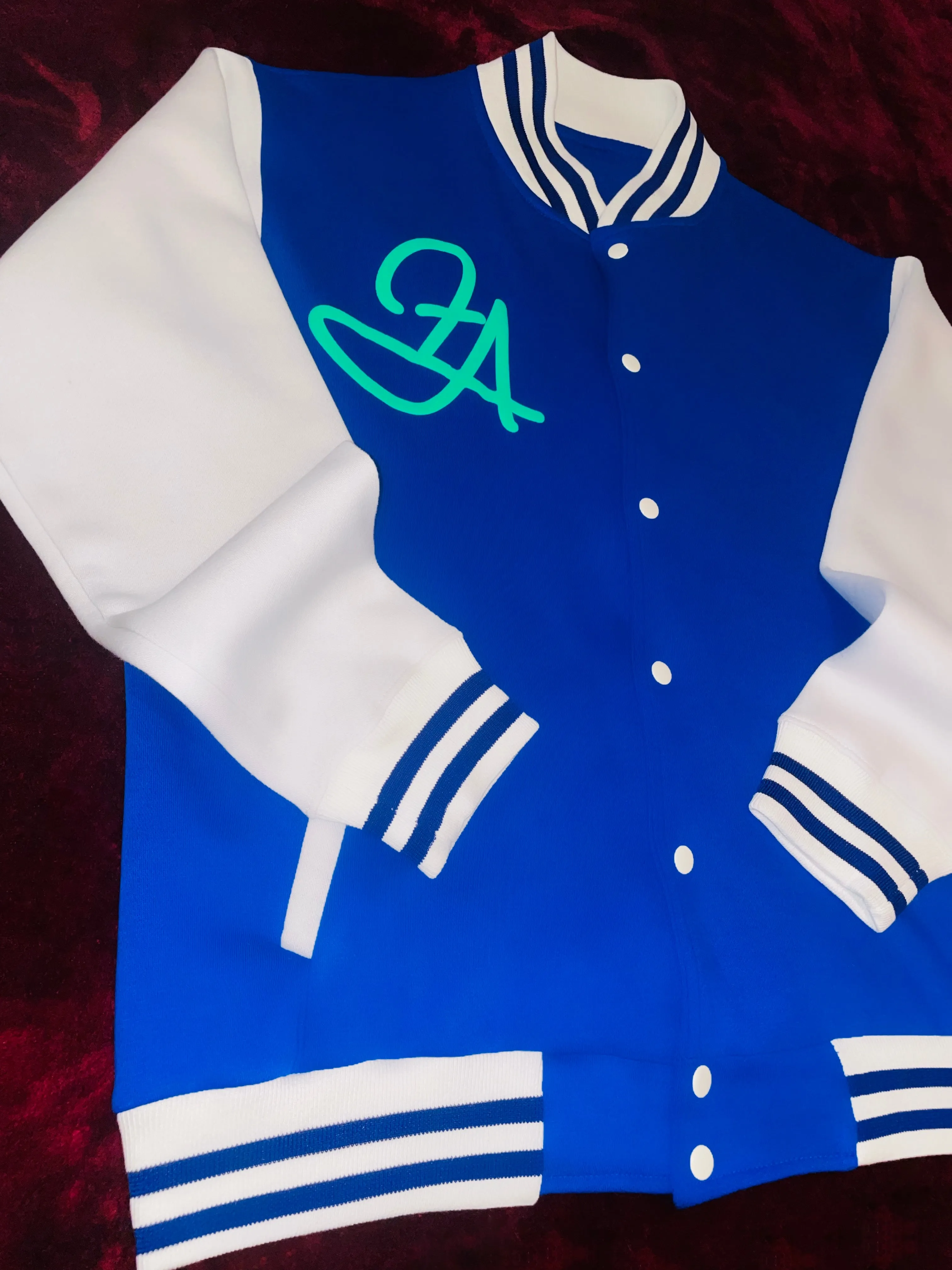 Fallon Aurielle Unisex Signature Taurus Bull Logo & Name Zodiac Jacket (Royal Blue, White & Lime Green)