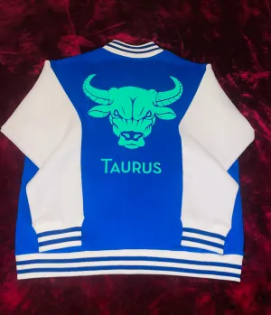 Fallon Aurielle Unisex Signature Taurus Bull Logo & Name Zodiac Jacket (Royal Blue, White & Lime Green)