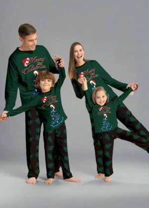 Family Matching Christmas Pajama Set - Merry Christmas Tree Print in Festive Green and Black for Holiday Gatherings