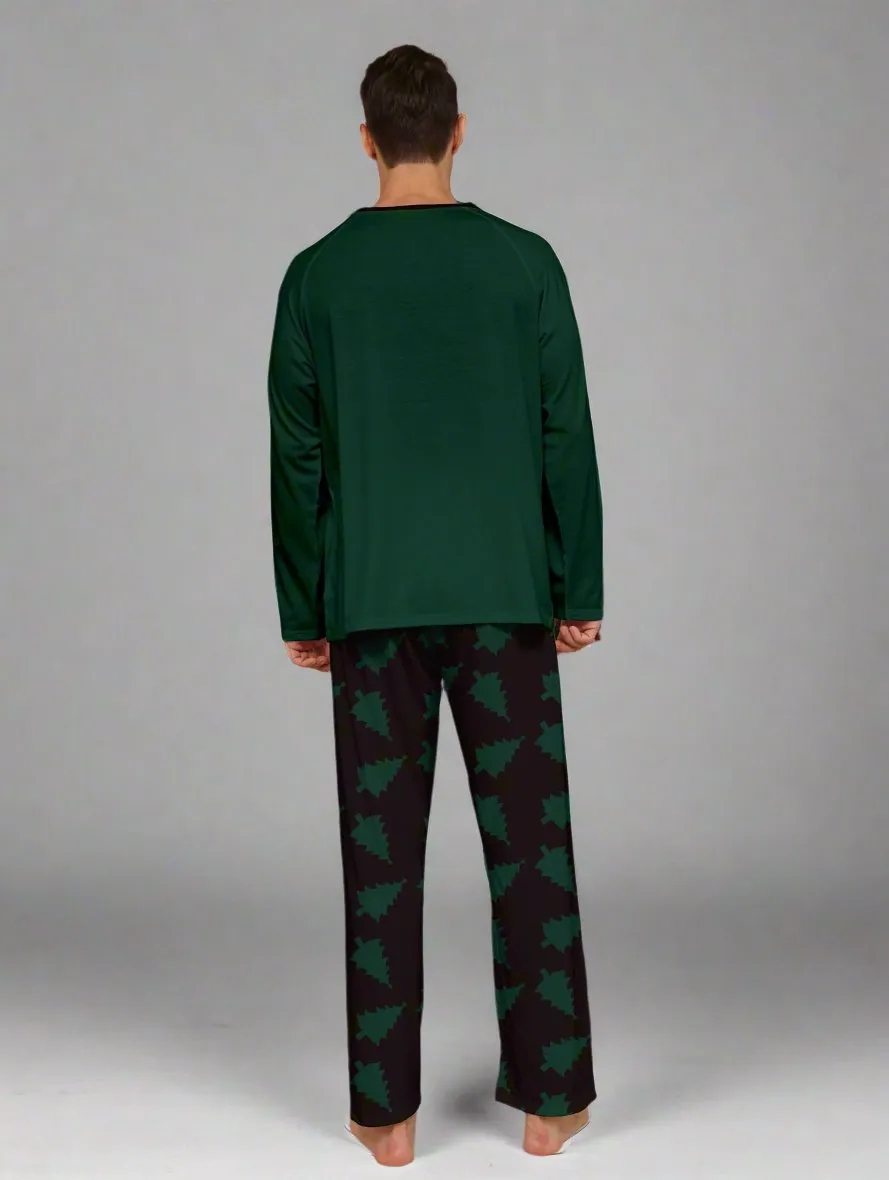 Family Matching Christmas Pajama Set - Merry Christmas Tree Print in Festive Green and Black for Holiday Gatherings