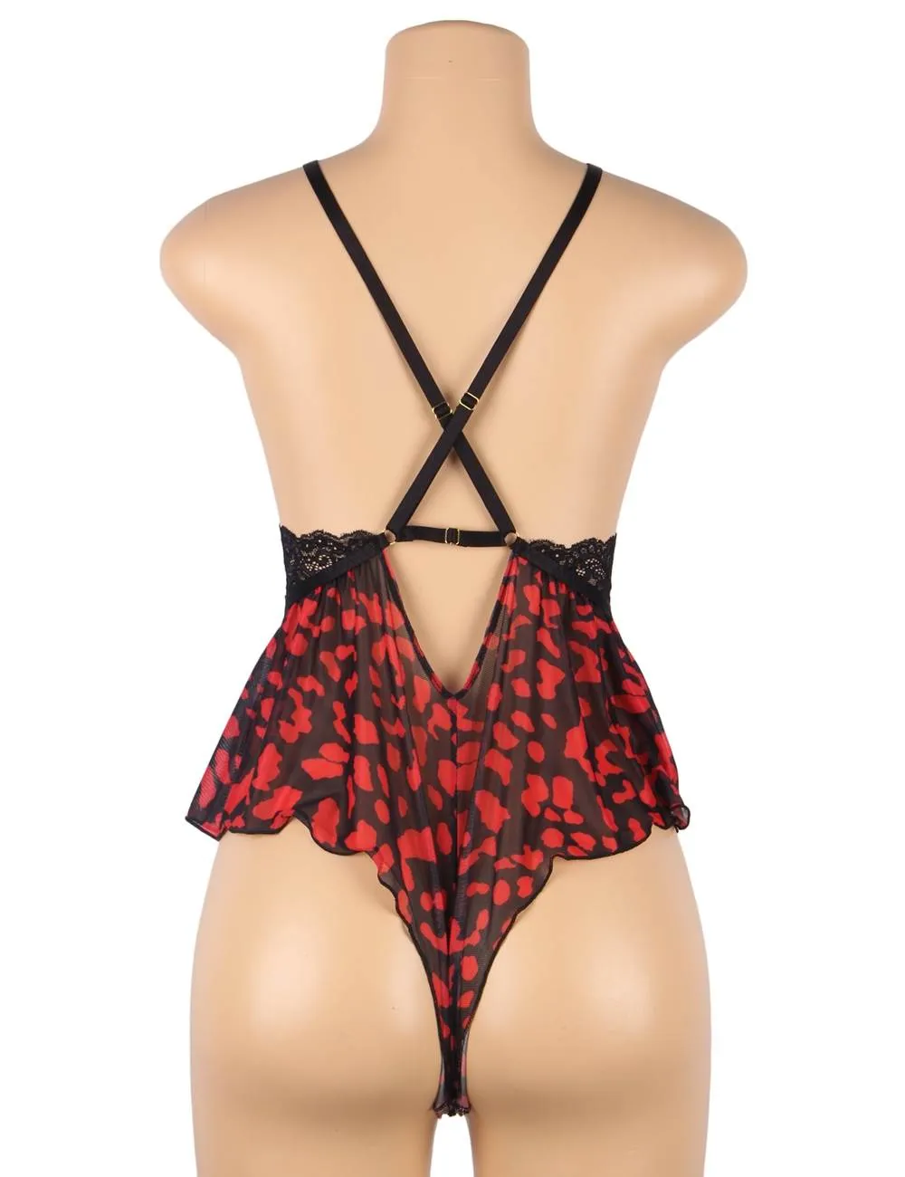 Fashion Sexy Lace Floral Print Plunge Neck Teddy