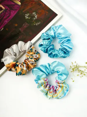 Ferosh Blue Shaded Satin Scrunchies Set of 3