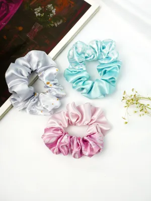 Ferosh Grey-Pink Satin Scrunchies Set of 3