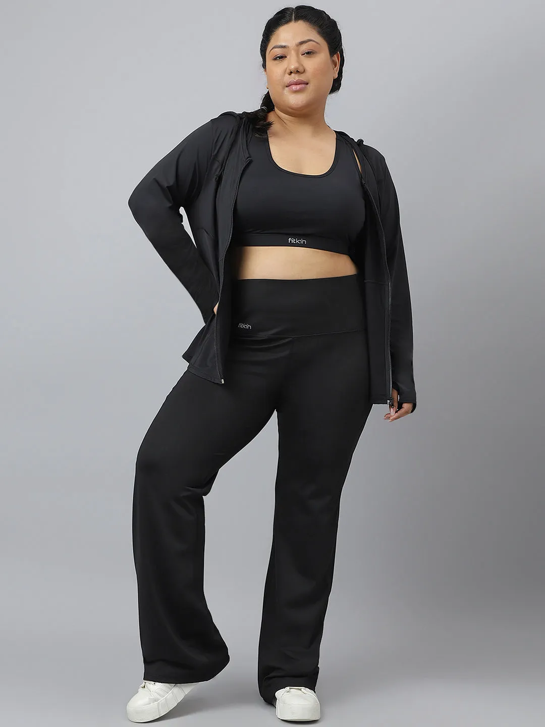 Fitkin Plus Size Black All Weather Hoodie Jacket