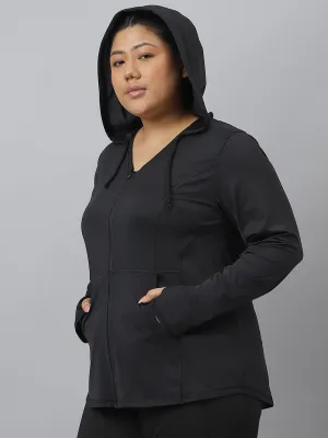 Fitkin Plus Size Black All Weather Hoodie Jacket