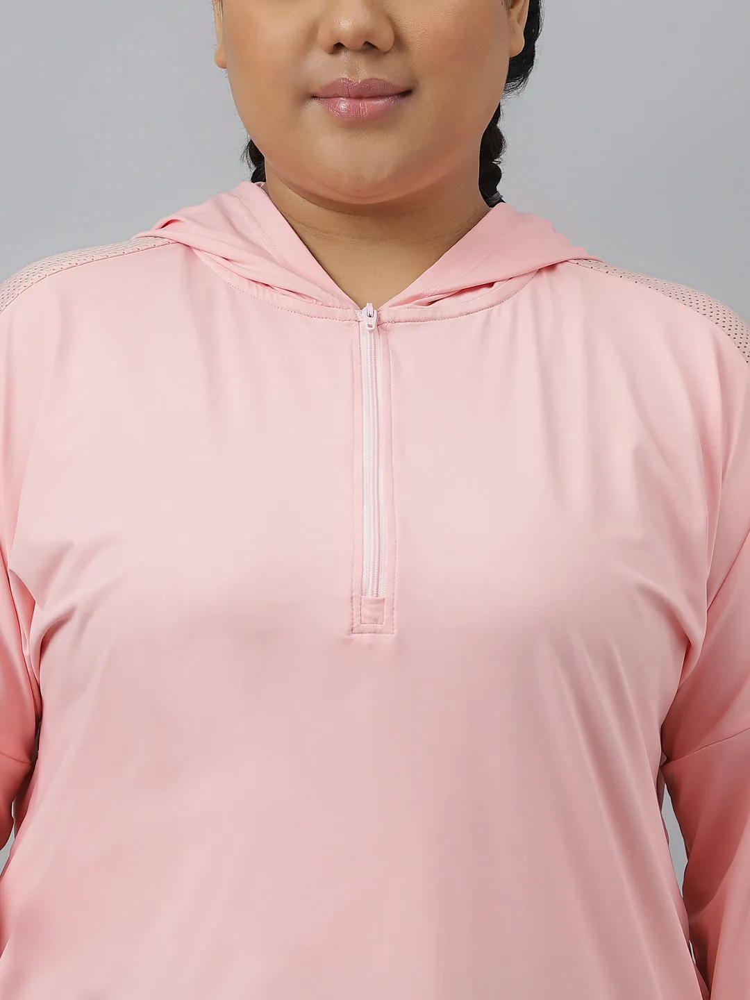 Fitkin Plus Size Pink Super Soft Anti-Odor Pink Long Sleeve Hoodie