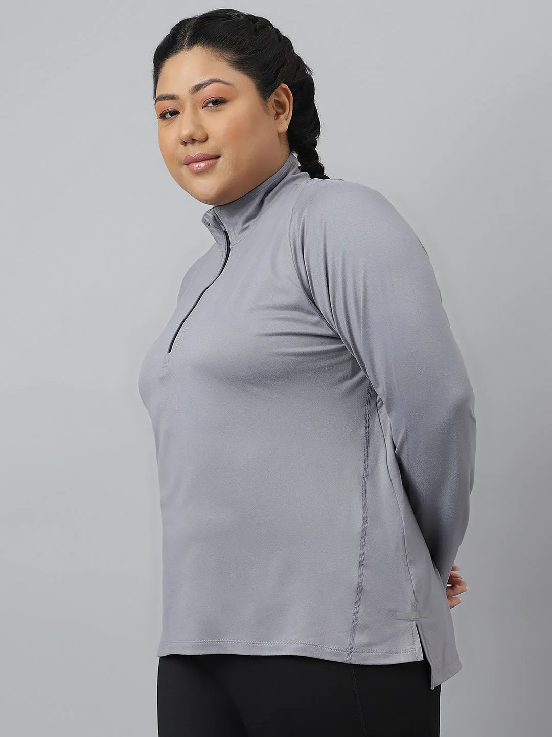 Fitkin Plus Size Super Soft Anti-Odor Grey Front Zipper Tshirt