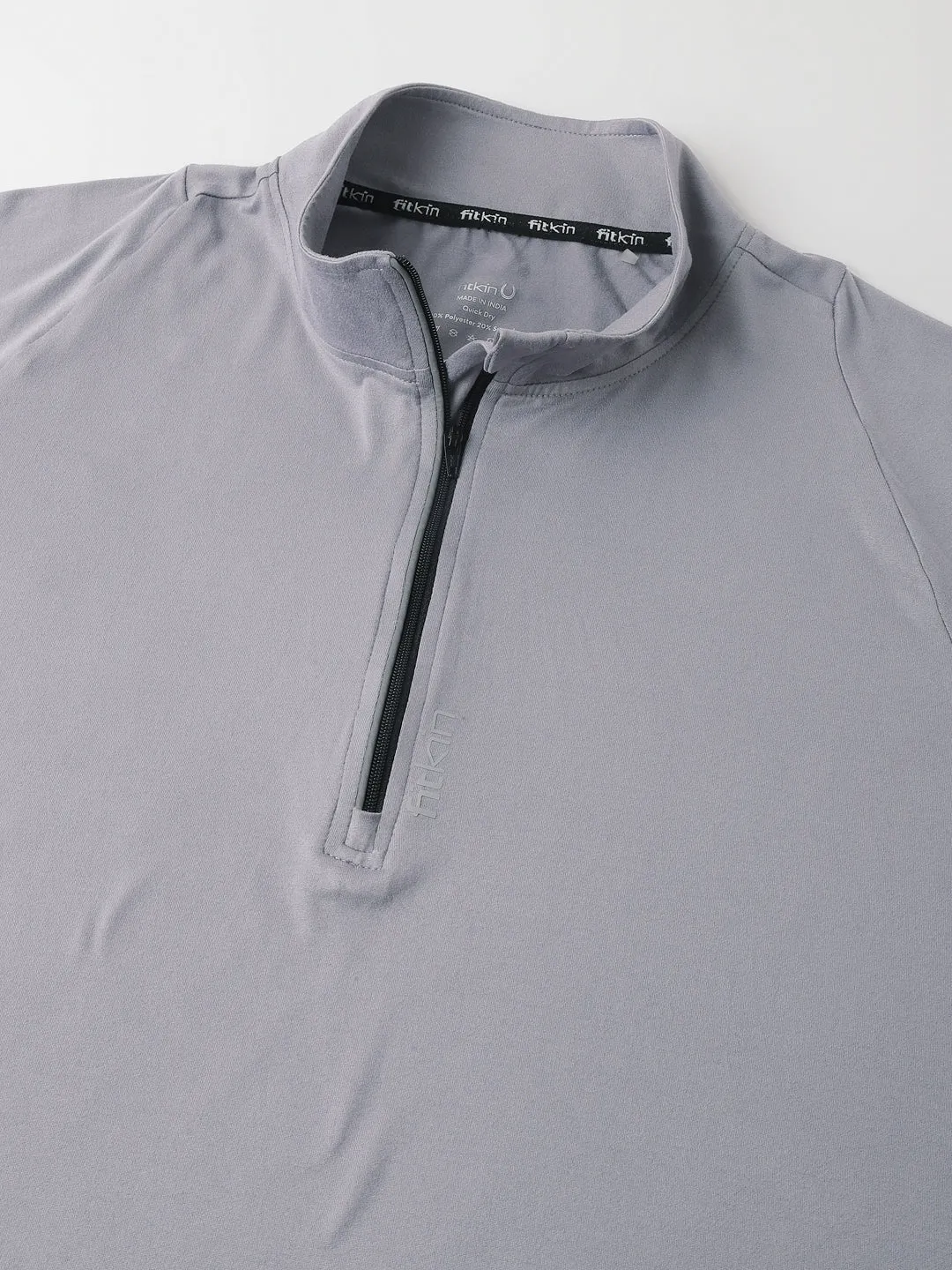 Fitkin Plus Size Super Soft Anti-Odor Grey Front Zipper Tshirt