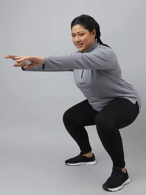 Fitkin Plus Size Super Soft Anti-Odor Grey Front Zipper Tshirt