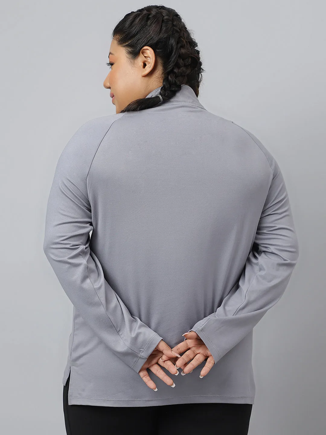 Fitkin Plus Size Super Soft Anti-Odor Grey Front Zipper Tshirt