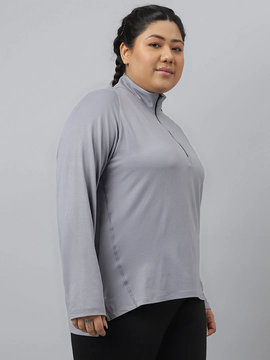 Fitkin Plus Size Super Soft Anti-Odor Grey Front Zipper Tshirt