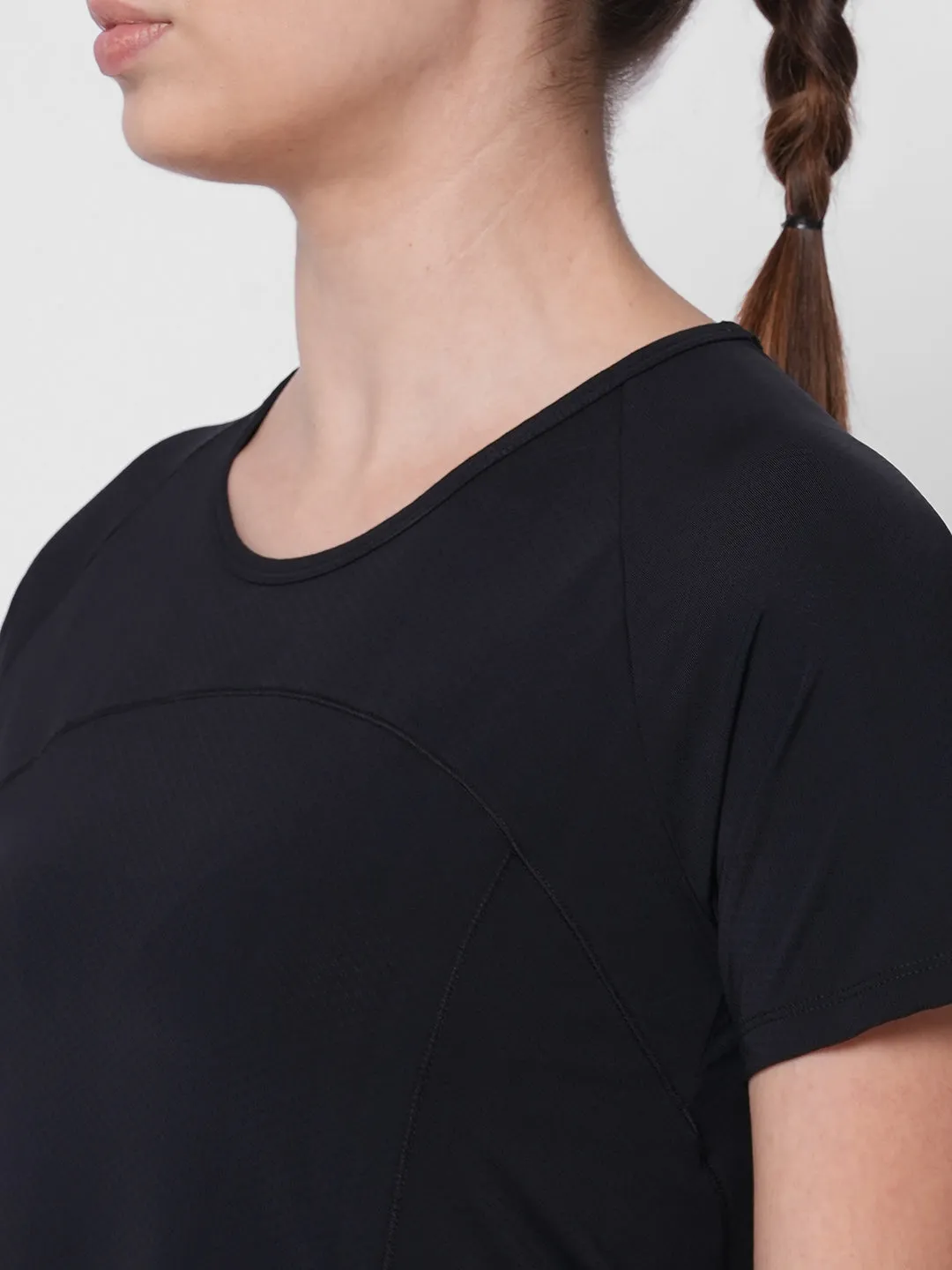 Fitkin women black side overlap style tshirt