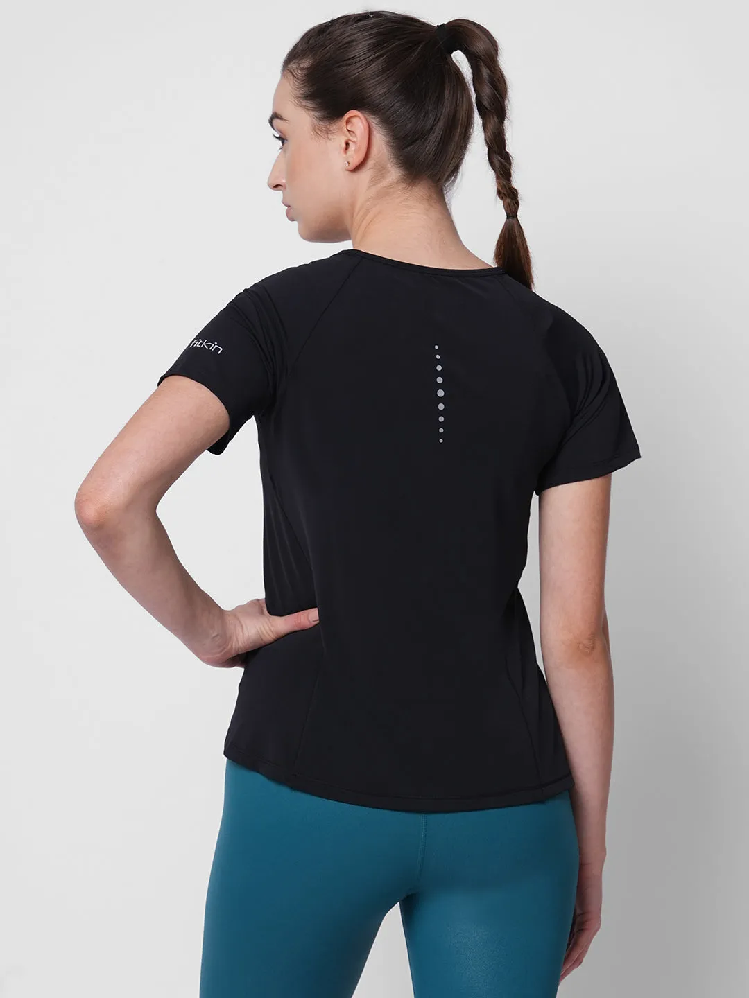 Fitkin women black side overlap style tshirt