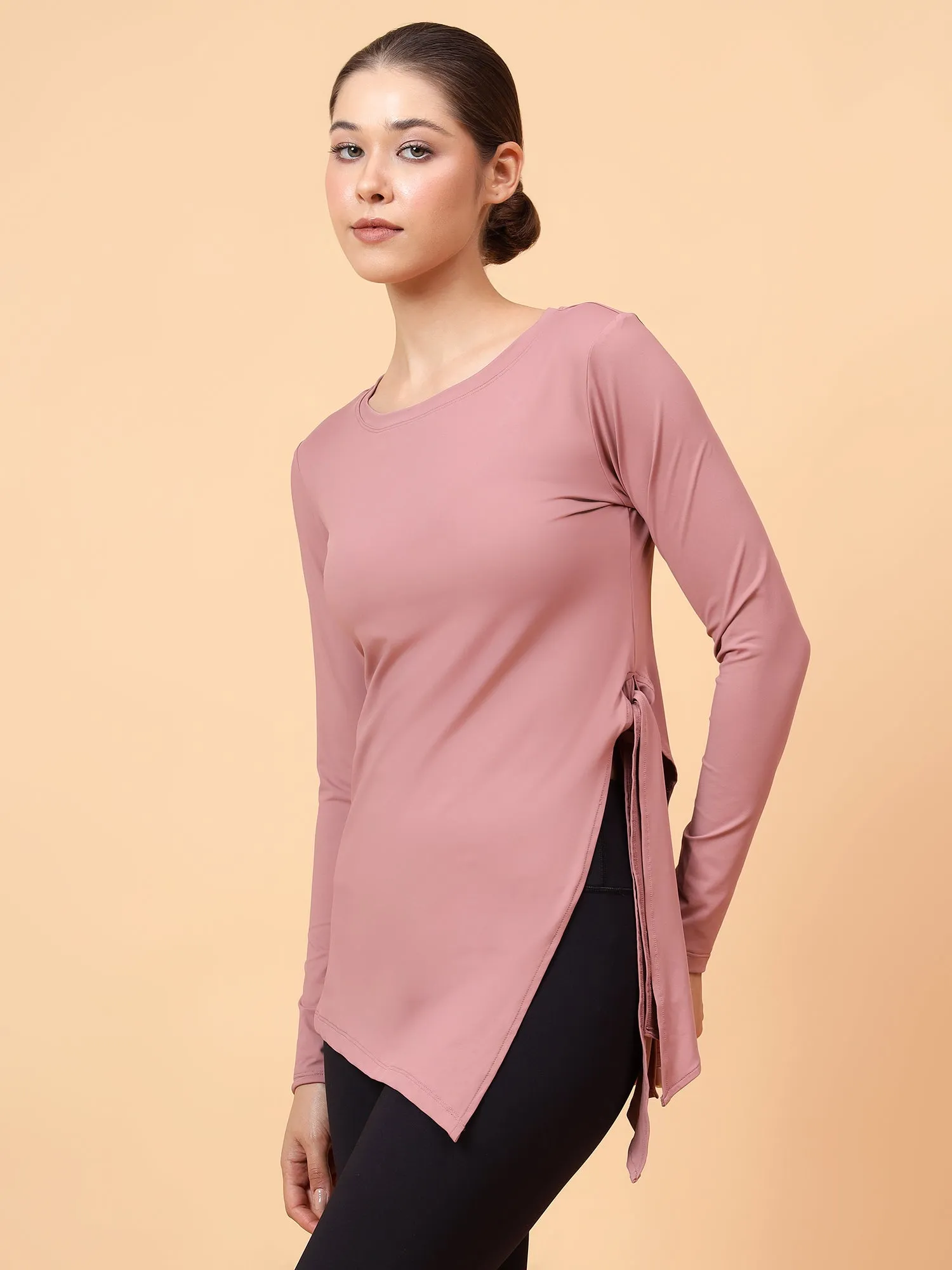 Fitkin Women Dark Mauve Side Knot Tshirt