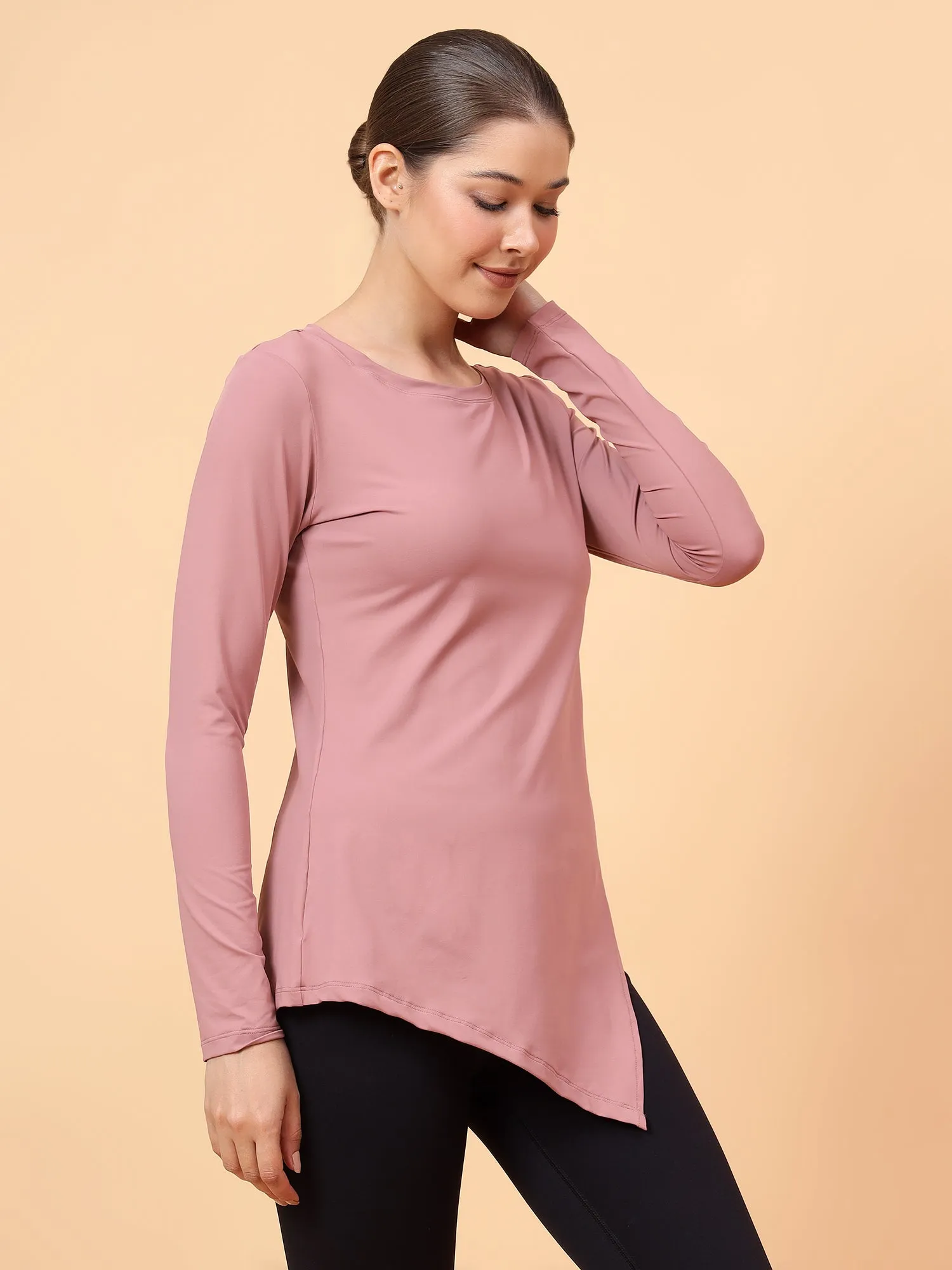 Fitkin Women Dark Mauve Side Knot Tshirt
