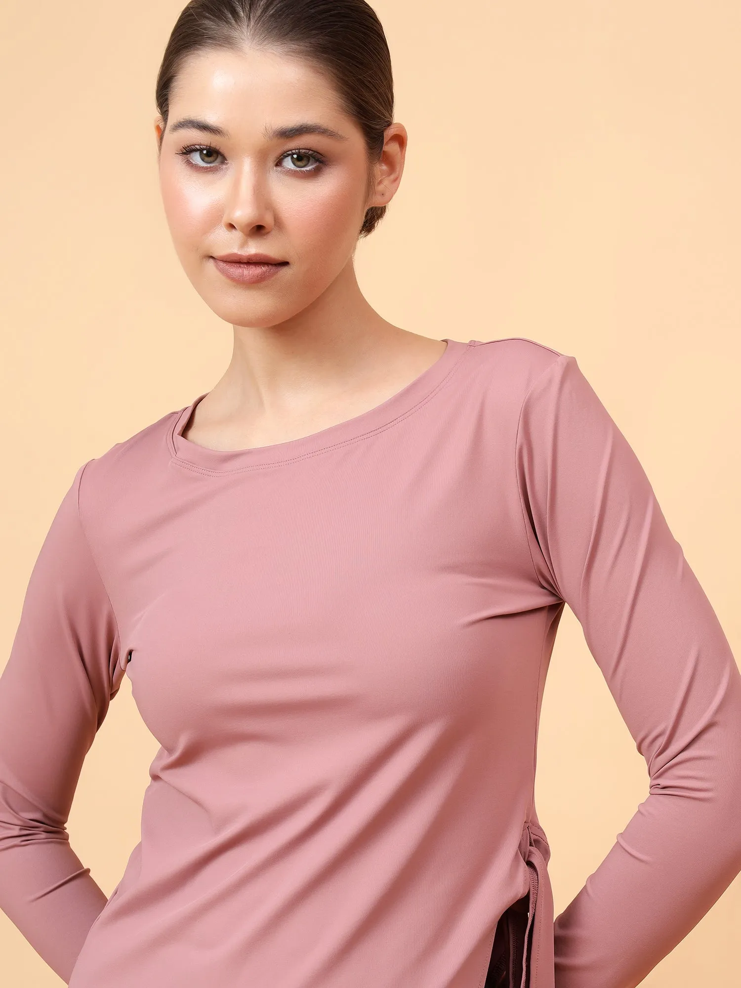 Fitkin Women Dark Mauve Side Knot Tshirt