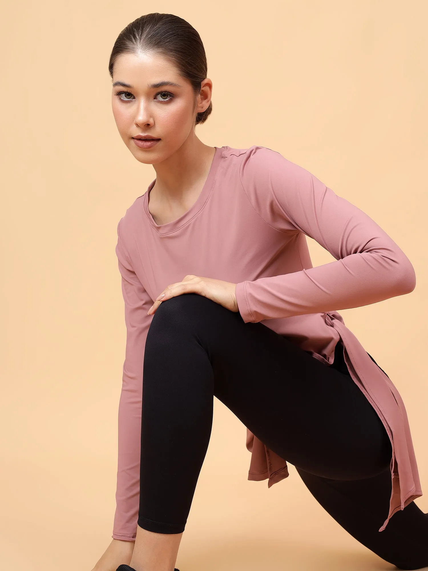 Fitkin Women Dark Mauve Side Knot Tshirt