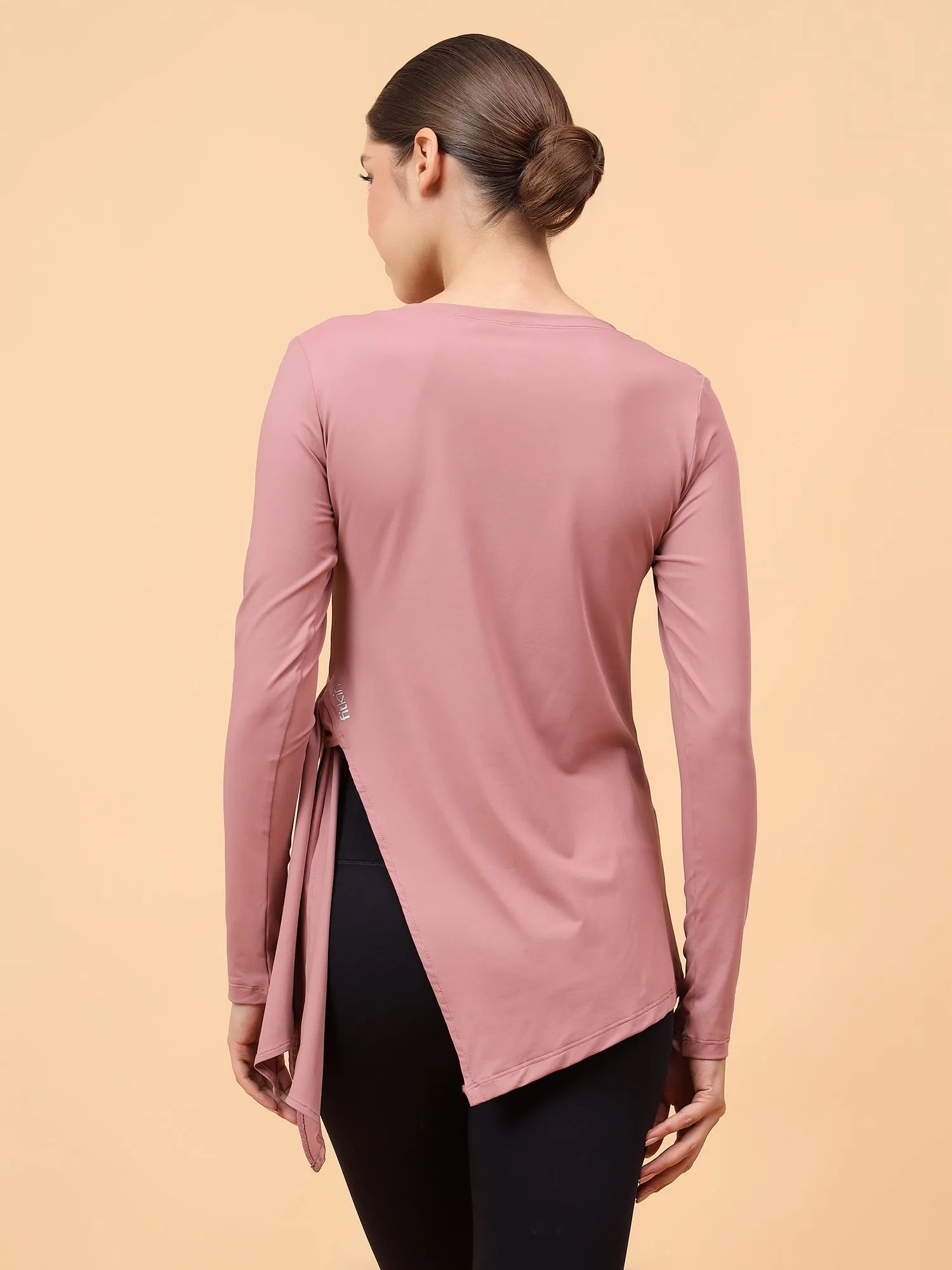 Fitkin Women Dark Mauve Side Knot Tshirt