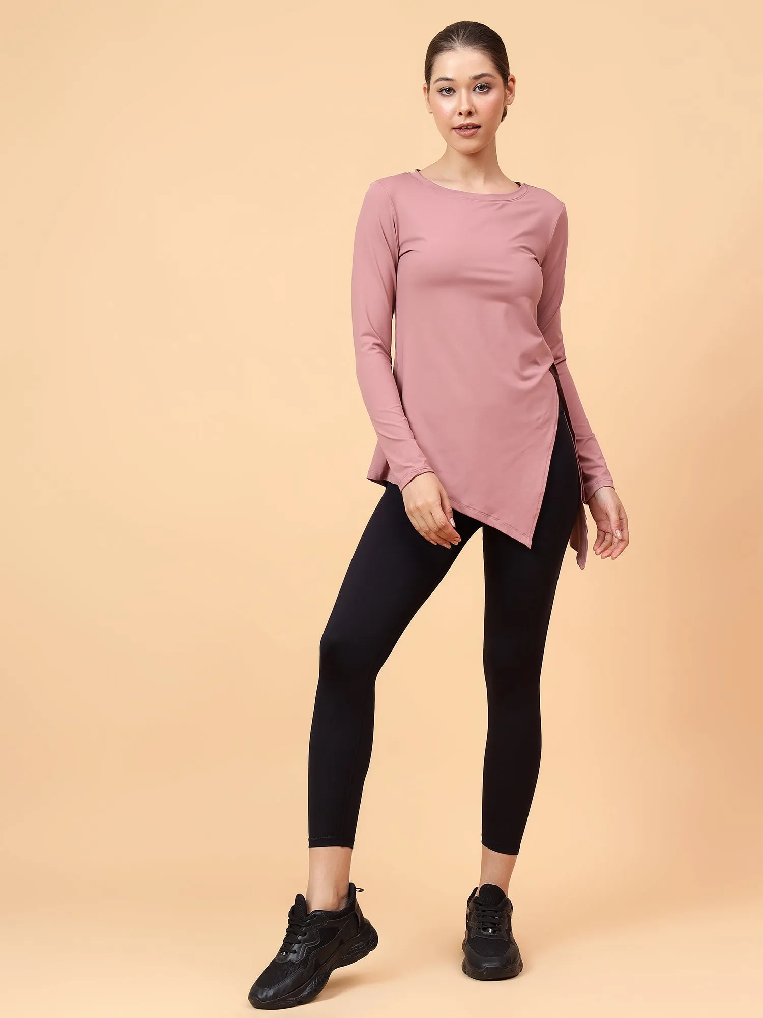 Fitkin Women Dark Mauve Side Knot Tshirt