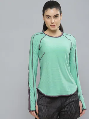 Fitkin Women Green Colourblocked Dry Fit Running T-shirt